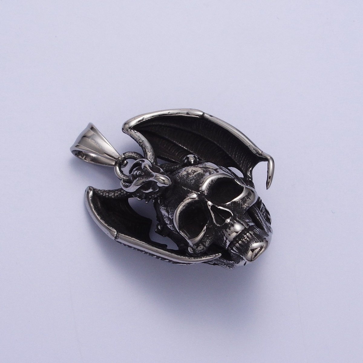 Winged Dragon on Skull Skeleton Stainless Steel Pendant in Gold & Silver | X-667 X-668