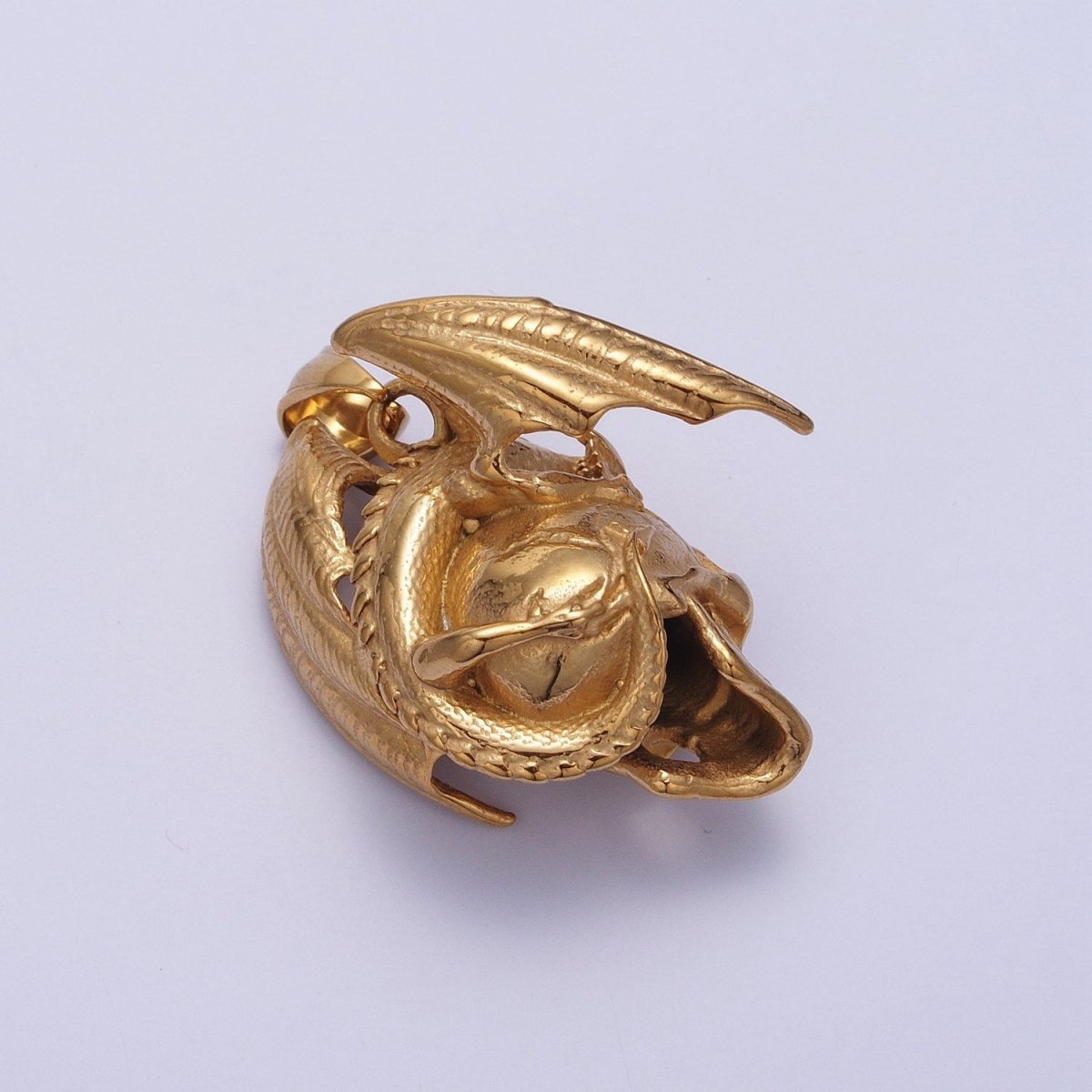 Winged Dragon on Skull Skeleton Stainless Steel Pendant in Gold & Silver | X-667 X-668