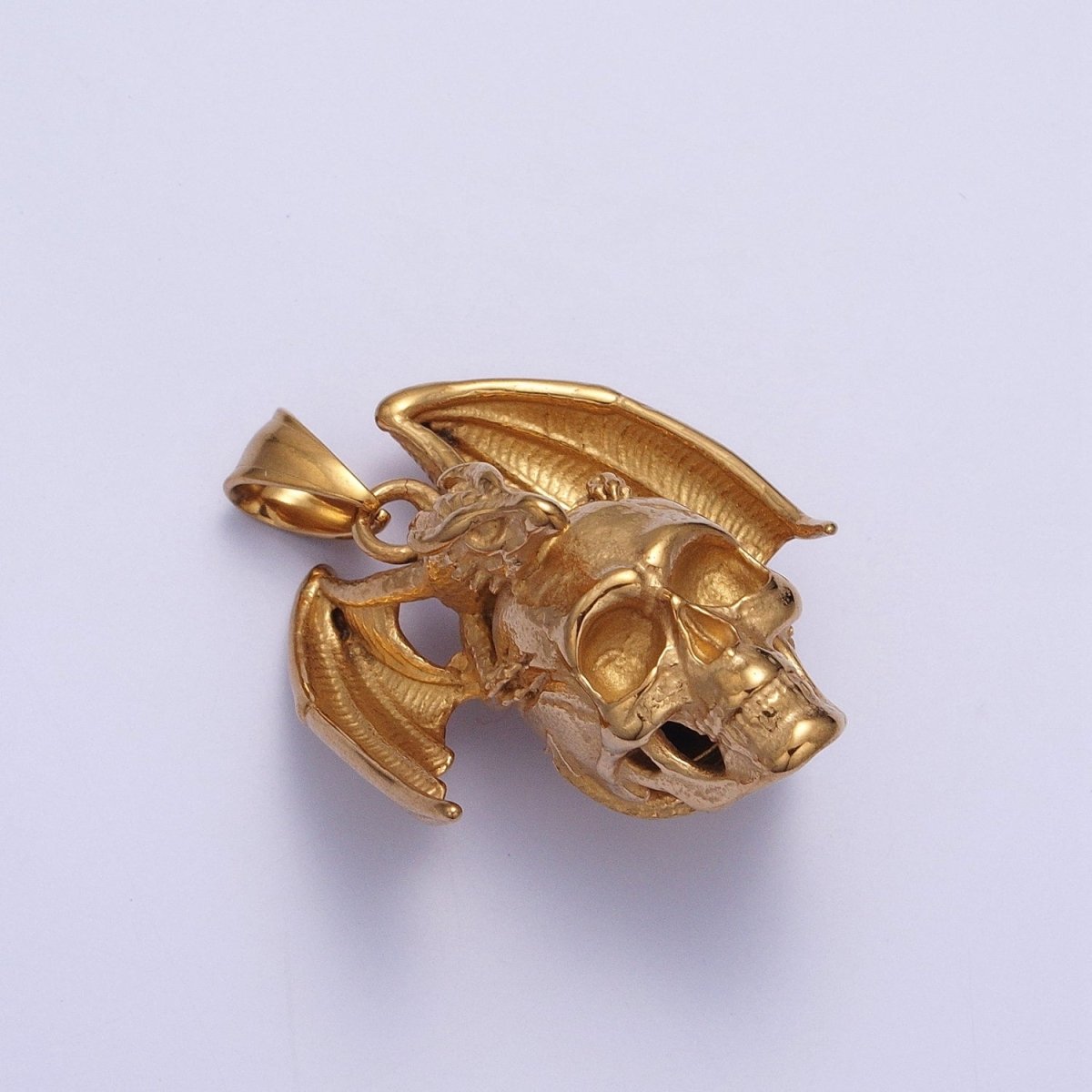 Winged Dragon on Skull Skeleton Stainless Steel Pendant in Gold & Silver | X-667 X-668