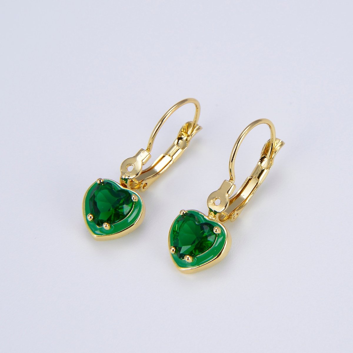 Women Heart Crystals Earrings Drop Dangle Lever Back Hoop Earrings for Girl Green Red Pink Cubic Stone for everyday Wear P-103 P-104  P-105