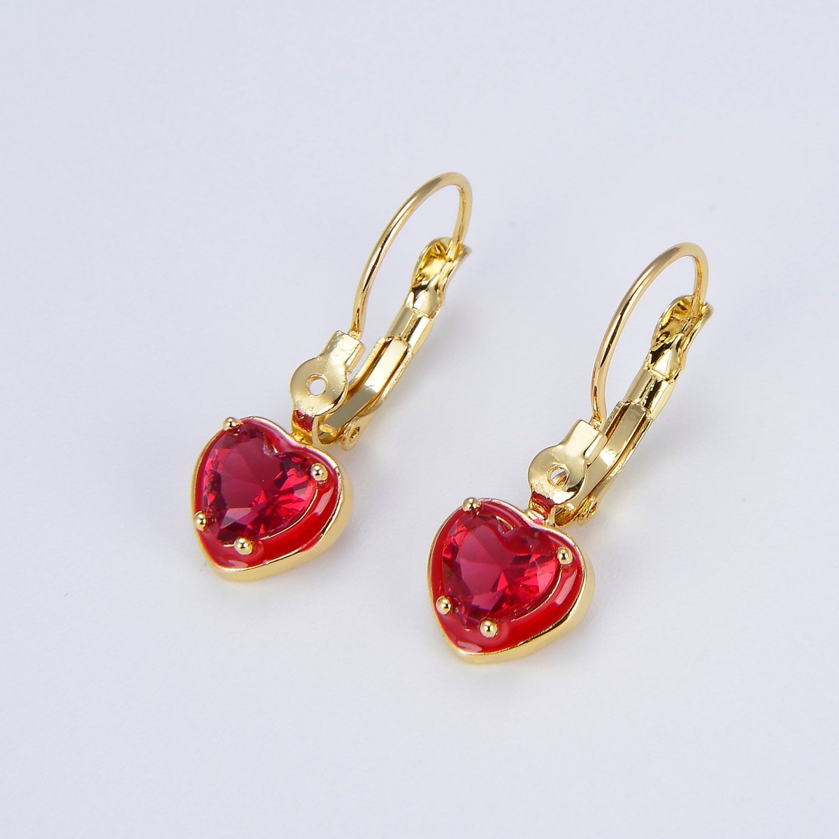 Women Heart Crystals Earrings Drop Dangle Lever Back Hoop Earrings for Girl Green Red Pink Cubic Stone for everyday Wear P-103 P-104  P-105