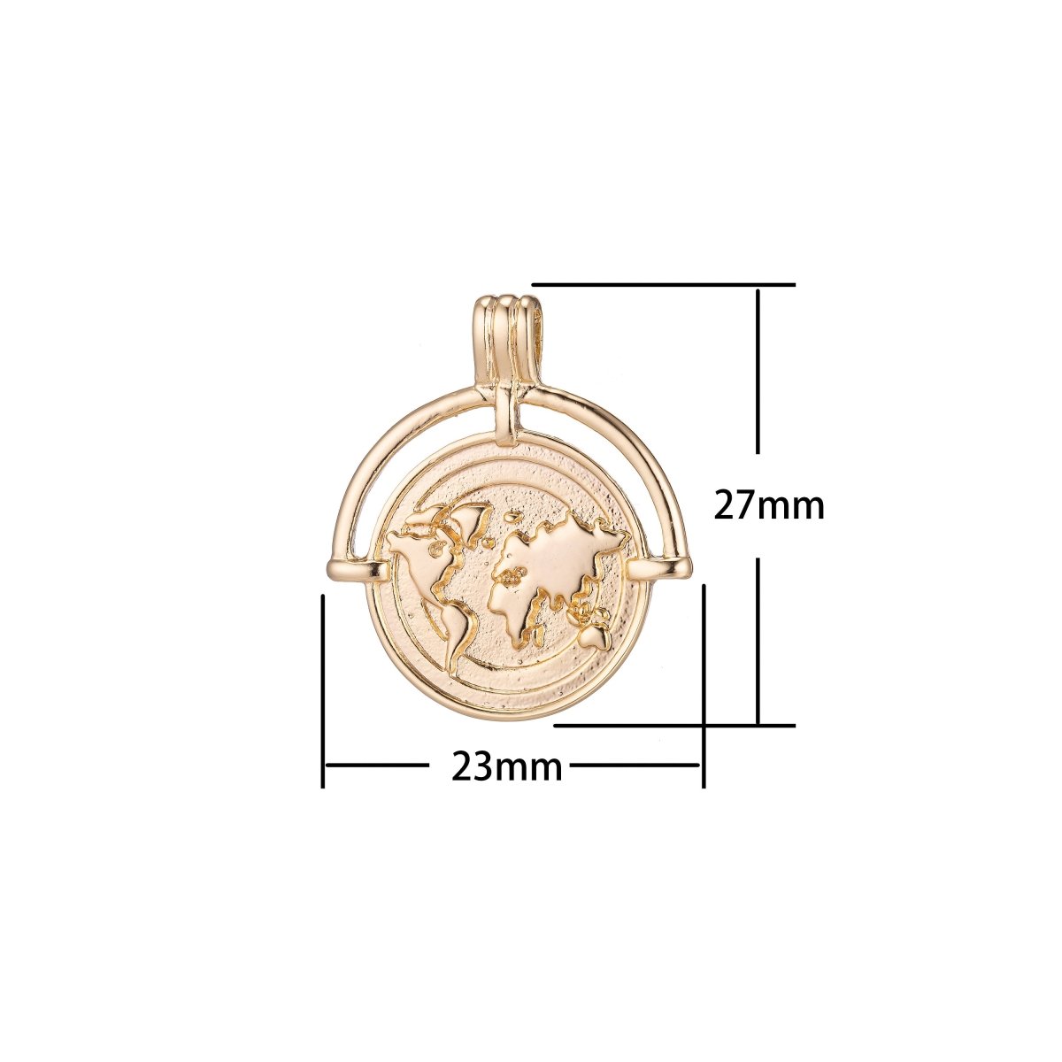 World Traveller Charm, 14K Gold Filled / White Gold Pendant Round Earth Globe Travel Vacay Coin Medallion Necklace Charm for Jewelry Making E-279