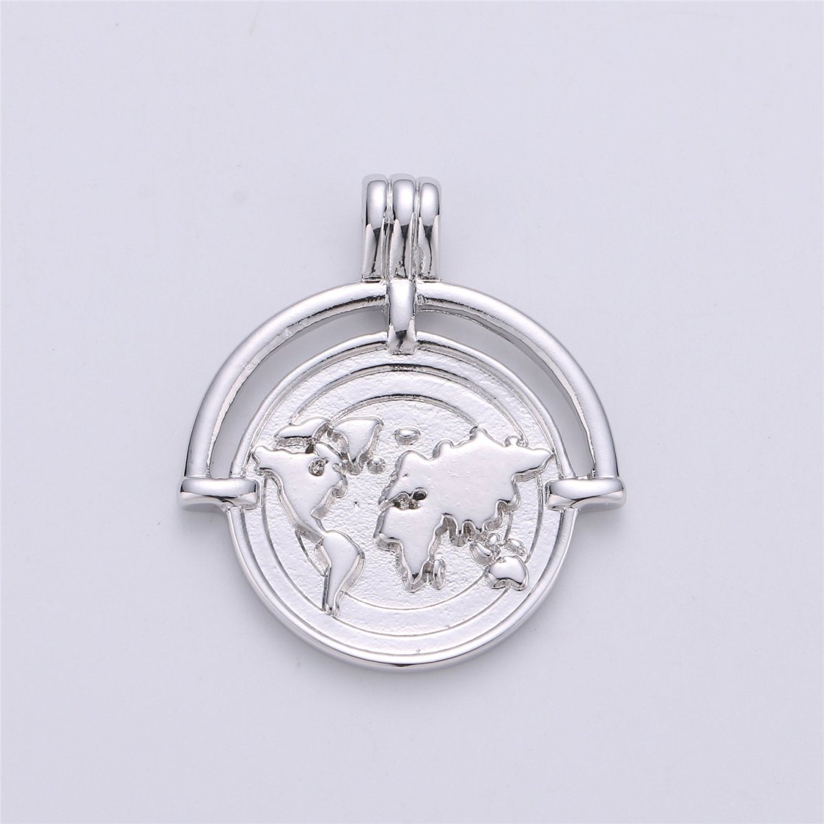 World Traveller Charm, 14K Gold Filled / White Gold Pendant Round Earth Globe Travel Vacay Coin Medallion Necklace Charm for Jewelry Making E-279