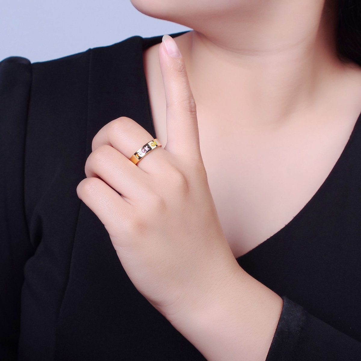Y2K Gold Fuck Off Ring Open Adjustable Jewelry for Teenager Gift O-2204 - DLUXCA