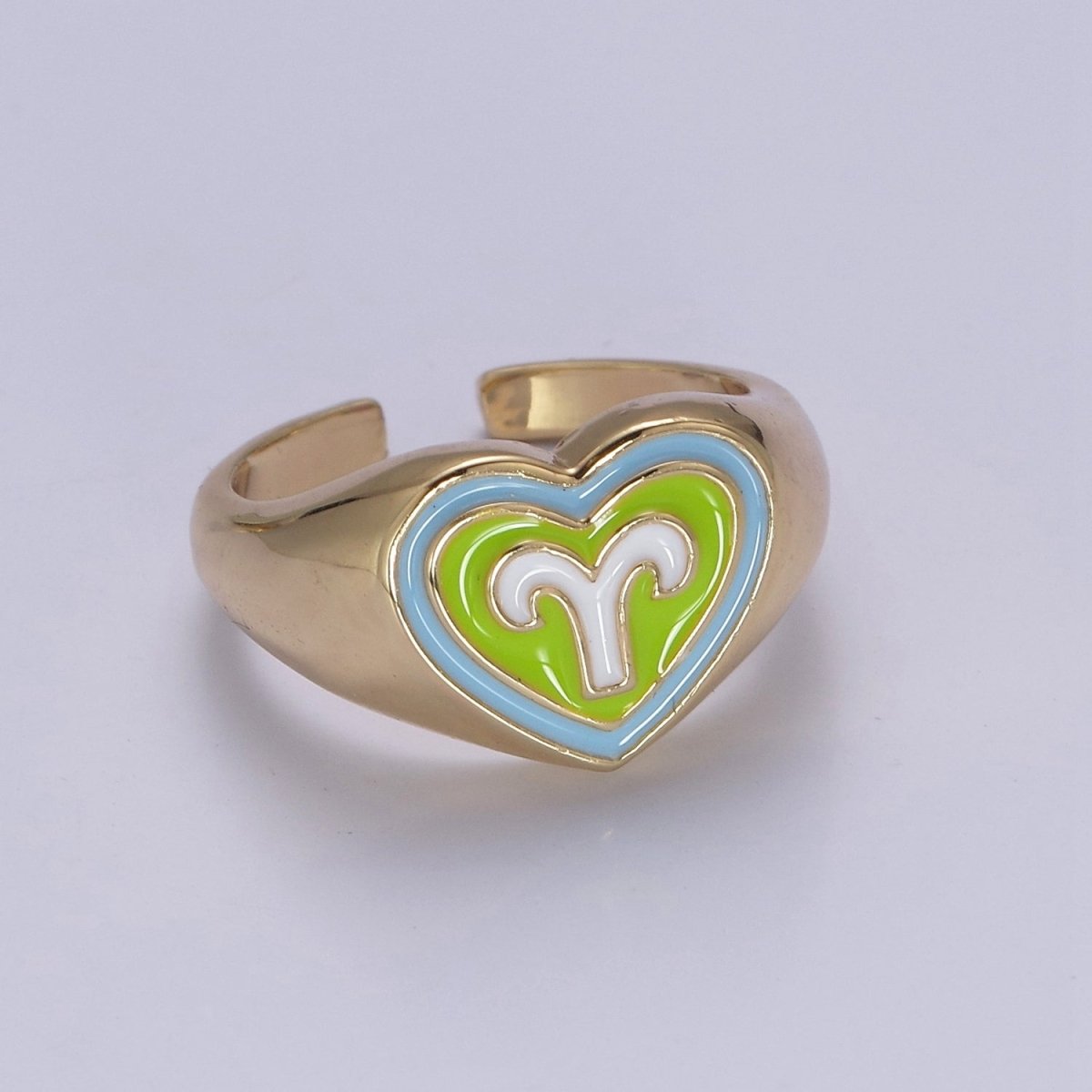 Y2K Signet Zodiac Ring Constellation Sign Enamel Gold Ring, Astrology Sign Horoscope Ring Birthday Personalized Fun Gift S-489-S-500