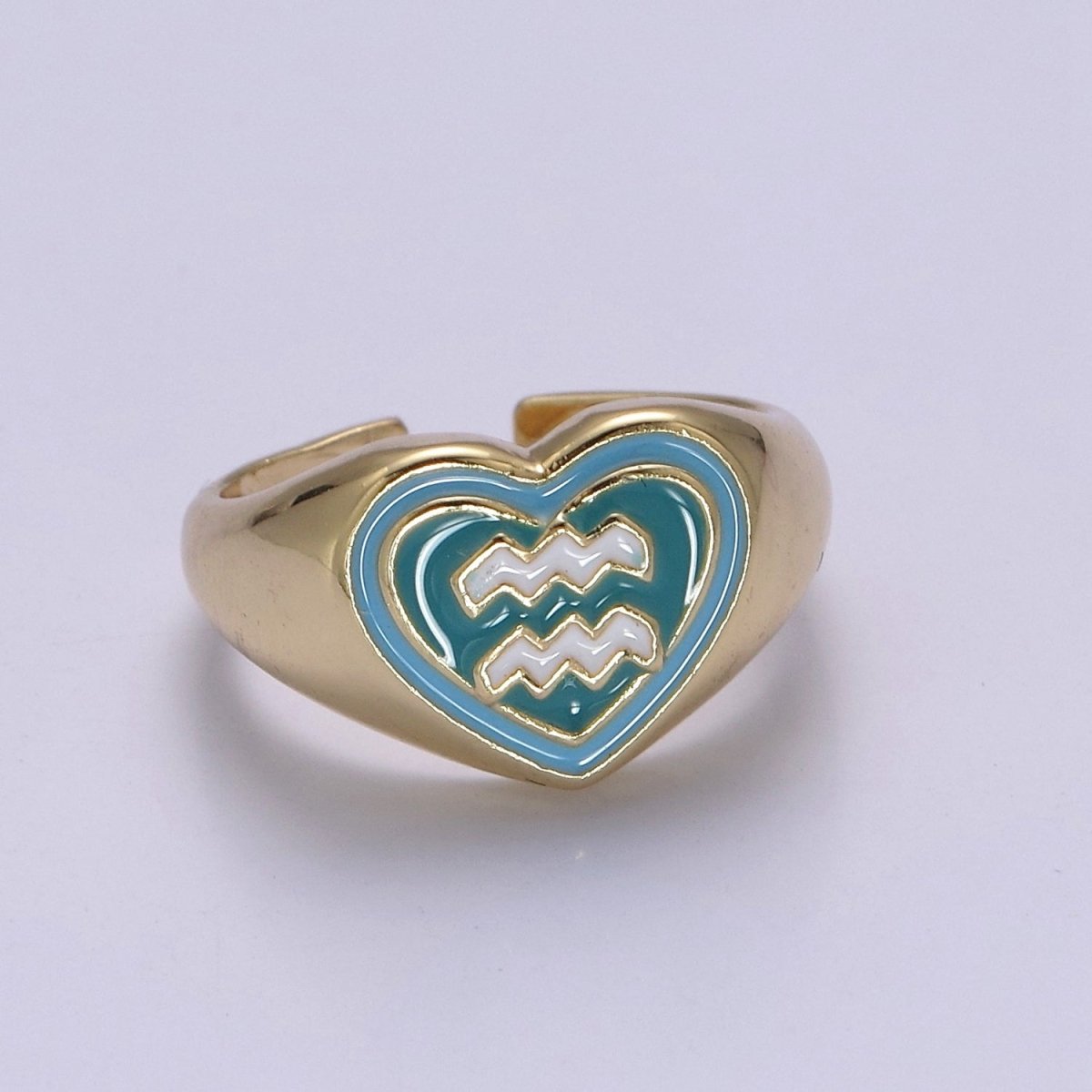 Y2K Signet Zodiac Ring Constellation Sign Enamel Gold Ring, Astrology Sign Horoscope Ring Birthday Personalized Fun Gift S-489-S-500