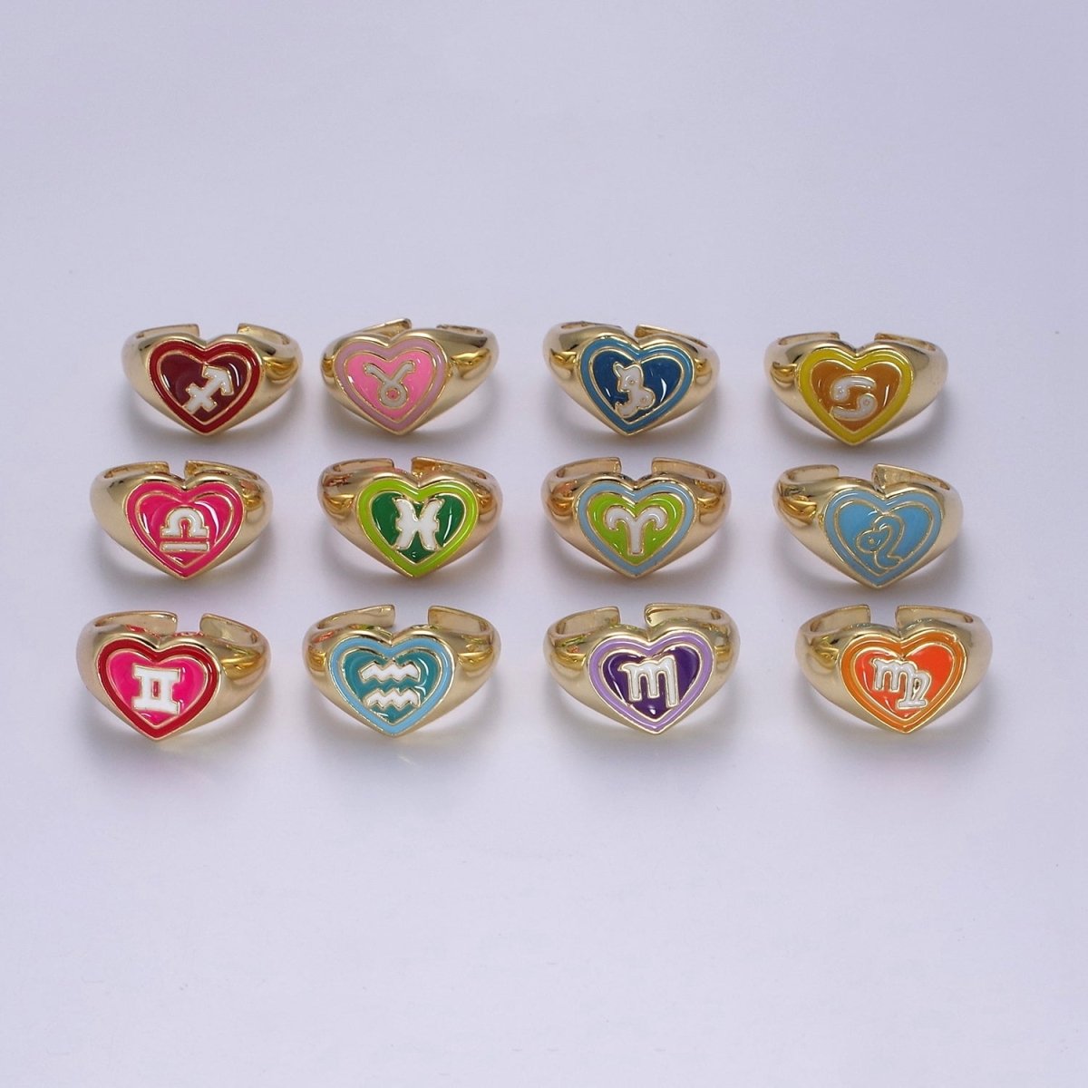 Y2K Signet Zodiac Ring Constellation Sign Enamel Gold Ring, Astrology Sign Horoscope Ring Birthday Personalized Fun Gift S-489-S-500