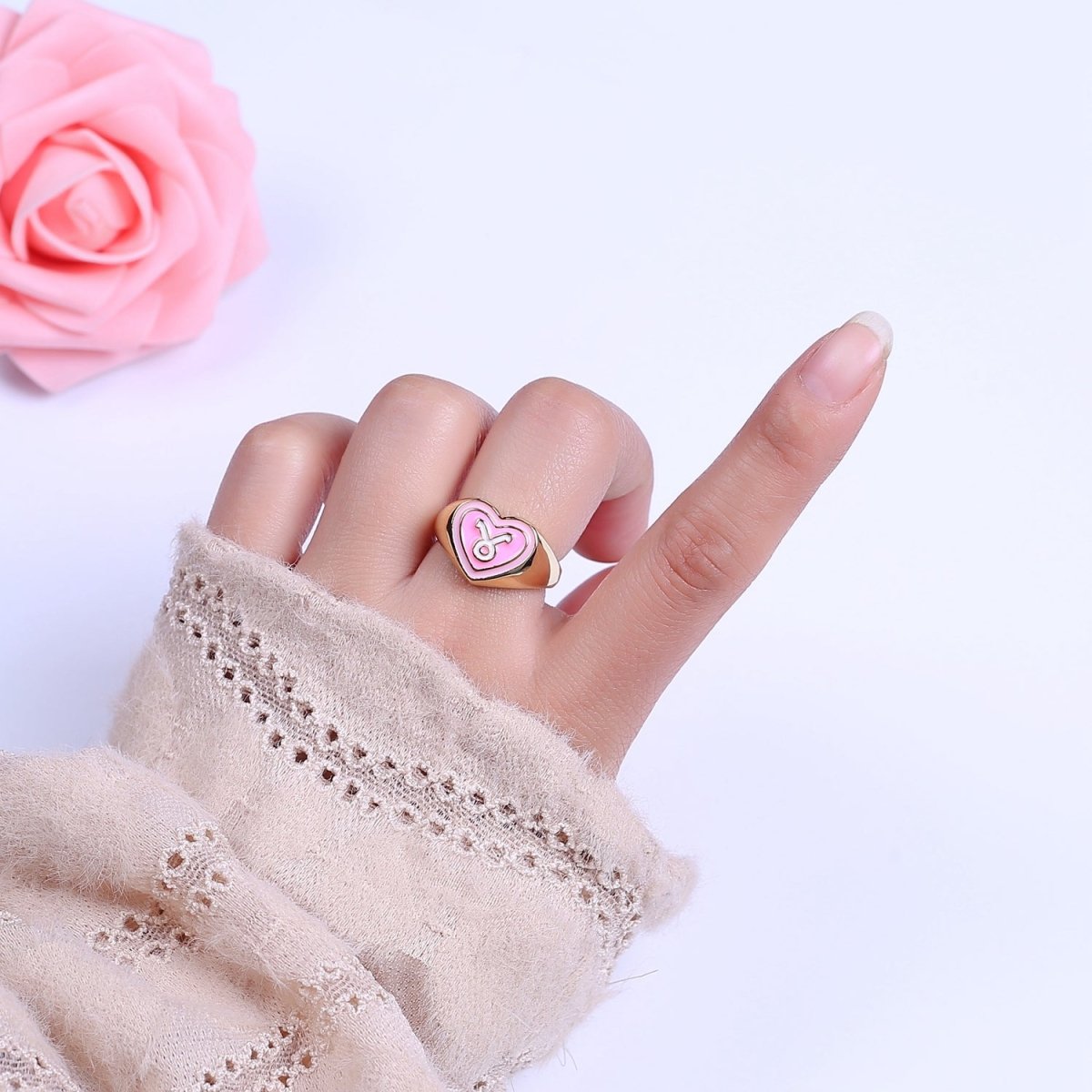 Y2K Signet Zodiac Ring Constellation Sign Enamel Gold Ring, Astrology Sign Horoscope Ring Birthday Personalized Fun Gift S-489-S-500