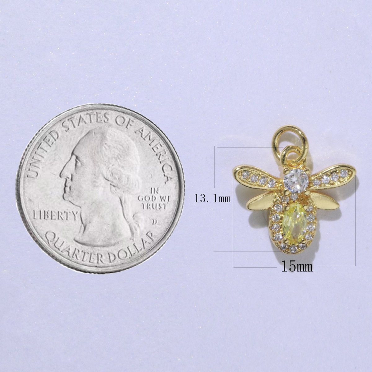Yellow Gold Filled Cz Mini bee Charm Tiny Charm Micro Pave Animal Queen Bee E-912 - DLUXCA