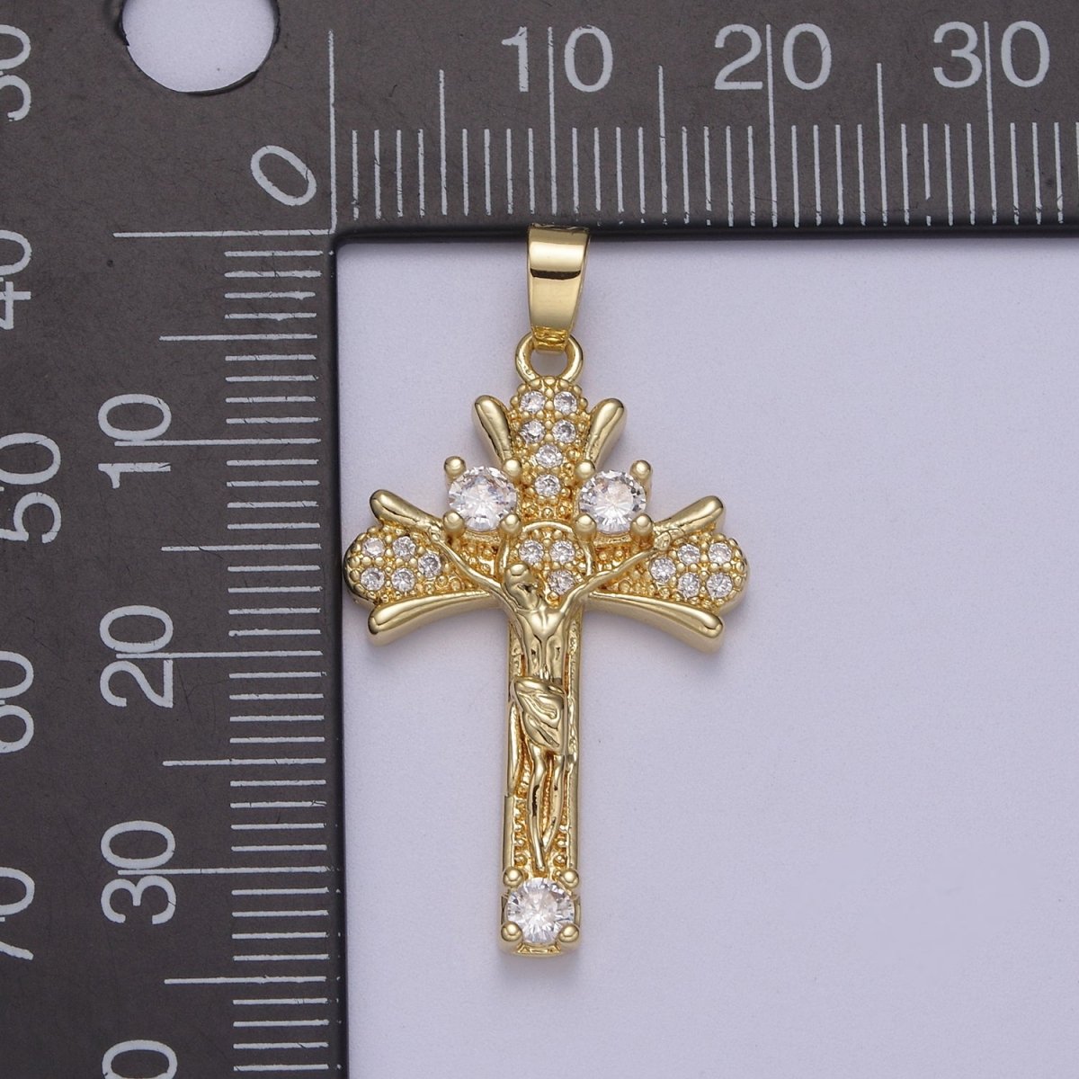Yellow Gold Jesus Crucifix Micro Pave Gold Crucifix, Cz Cross Pendant, Jesus Christ N-598 - DLUXCA