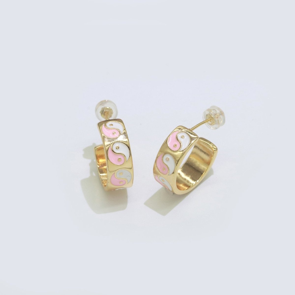 Yin Yang Enamel Round hoop earrings 17.5mm, Lead Nickel free Earrings Y2K Simple Round hoop 1 pair hoops