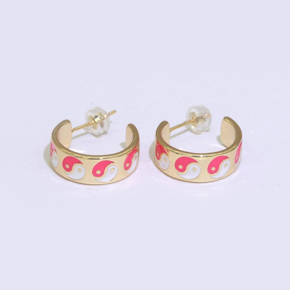 Yin Yang Enamel Round hoop earrings 17.5mm, Lead Nickel free Earrings Y2K Simple Round hoop 1 pair hoops