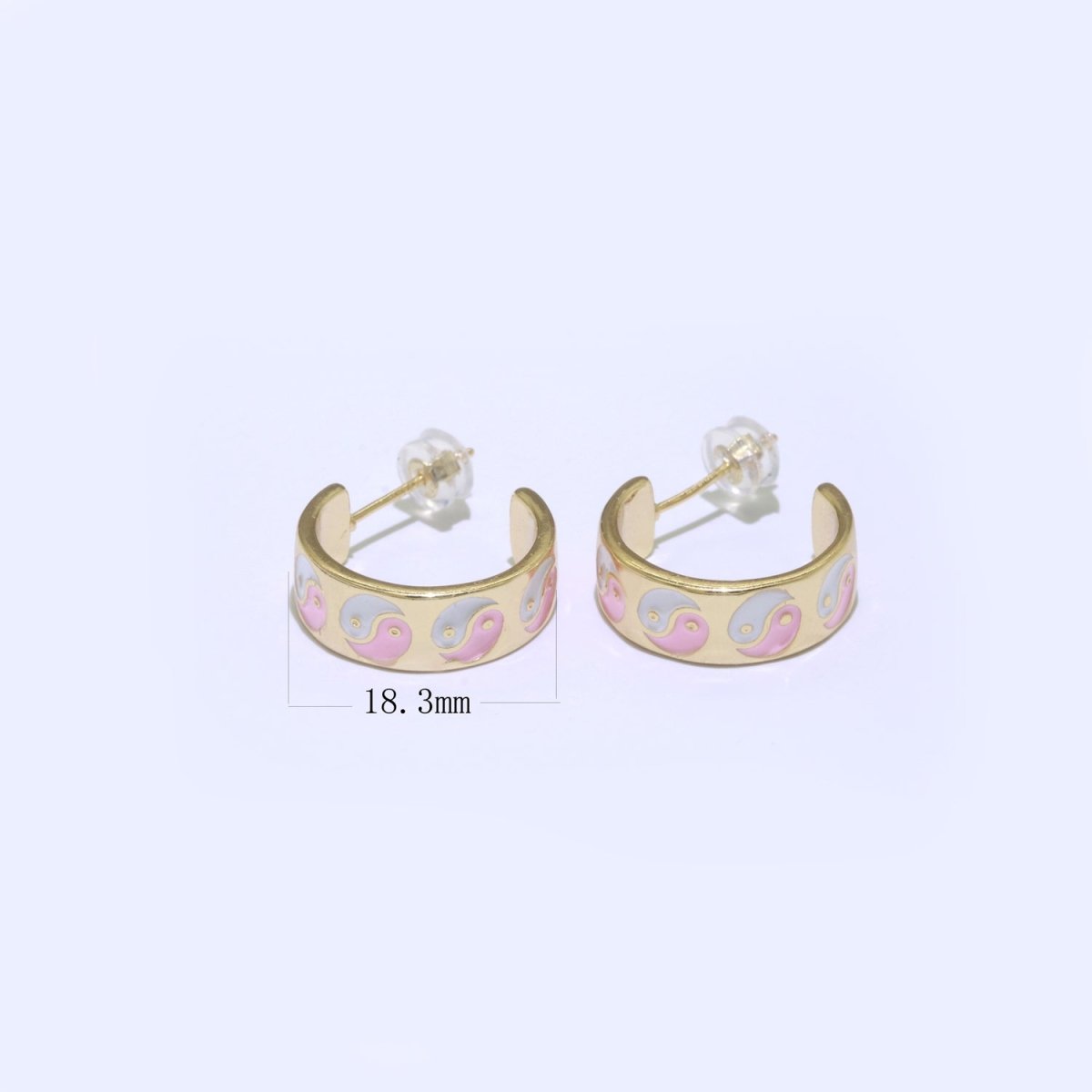 Yin Yang Enamel Round hoop earrings 17.5mm, Lead Nickel free Earrings Y2K Simple Round hoop 1 pair hoops
