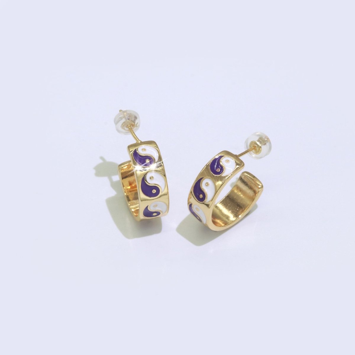 Yin Yang Enamel Round hoop earrings 17.5mm, Lead Nickel free Earrings Y2K Simple Round hoop 1 pair hoops