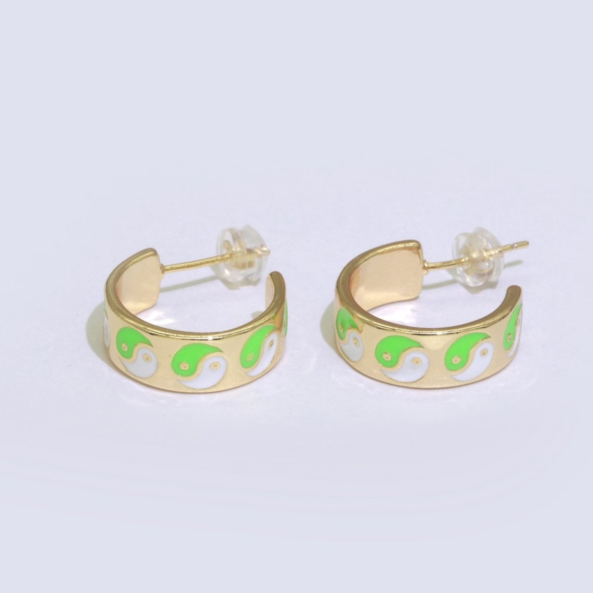 Yin Yang Enamel Round hoop earrings 17.5mm, Lead Nickel free Earrings Y2K Simple Round hoop 1 pair hoops