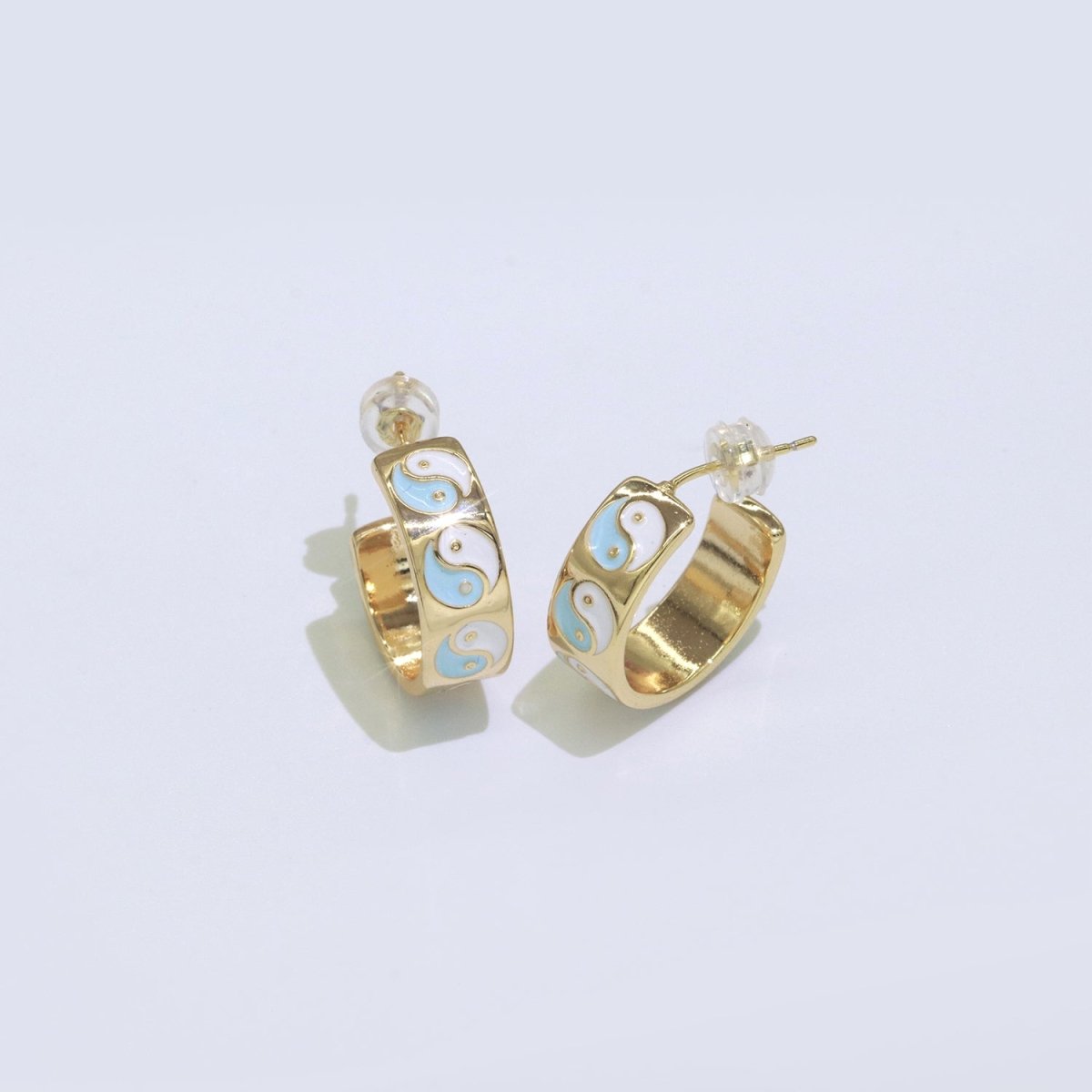 Yin Yang Enamel Round hoop earrings 17.5mm, Lead Nickel free Earrings Y2K Simple Round hoop 1 pair hoops