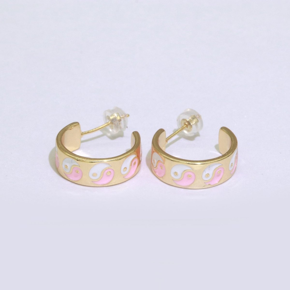 Yin Yang Enamel Round hoop earrings 17.5mm, Lead Nickel free Earrings Y2K Simple Round hoop 1 pair hoops