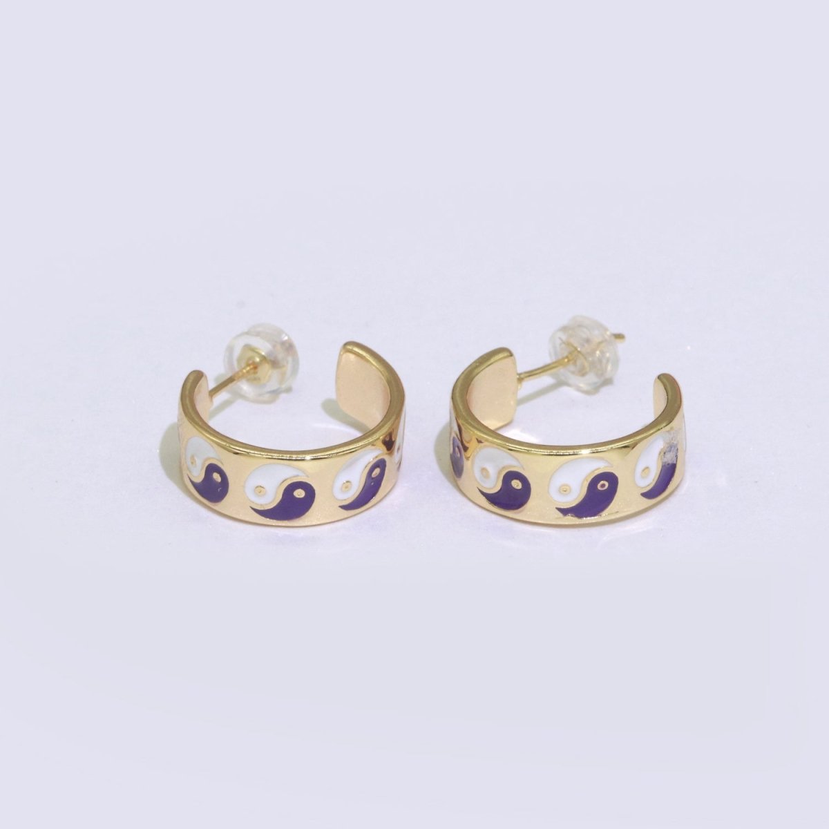 Yin Yang Enamel Round hoop earrings 17.5mm, Lead Nickel free Earrings Y2K Simple Round hoop 1 pair hoops