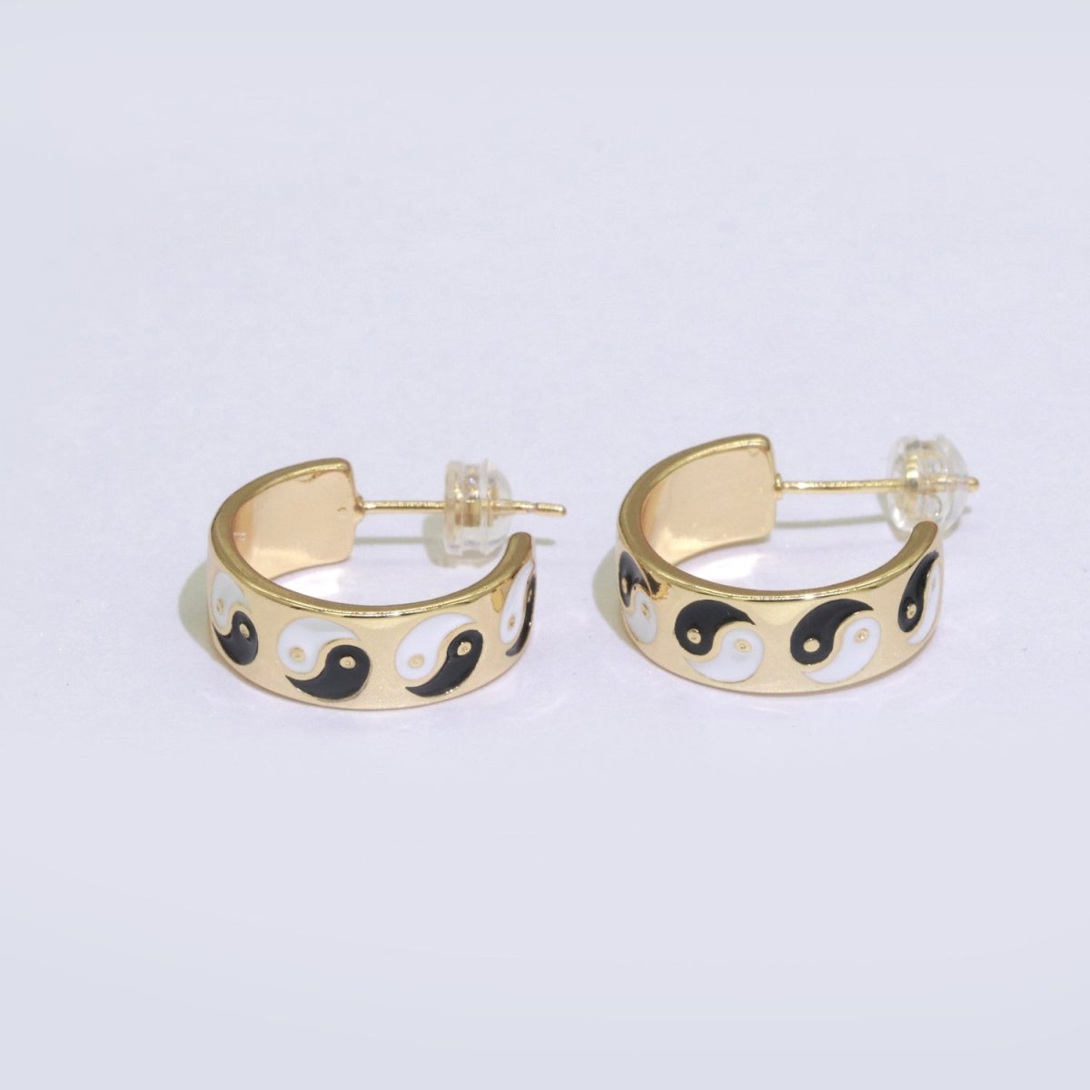 Yin Yang Enamel Round hoop earrings 17.5mm, Lead Nickel free Earrings Y2K Simple Round hoop 1 pair hoops