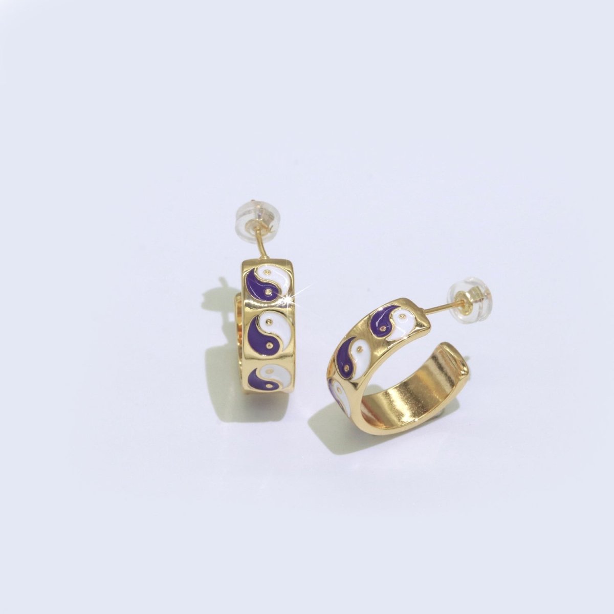 Yin Yang Enamel Round hoop earrings 17.5mm, Lead Nickel free Earrings Y2K Simple Round hoop 1 pair hoops
