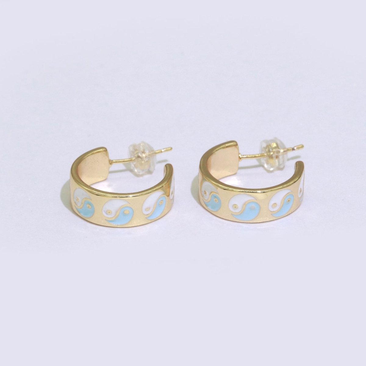 Yin Yang Enamel Round hoop earrings 17.5mm, Lead Nickel free Earrings Y2K Simple Round hoop 1 pair hoops