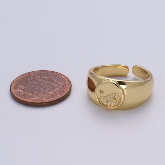 Yin Yang Ring, Dome Ring, Adjustable Gold Ring, Chunky Ring, Stackable Ring for Statement Jewelry Birthday Gift Idea for Her woman ring sz 6 R524 - DLUXCA