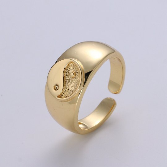 Yin Yang Ring, Dome Ring, Adjustable Gold Ring, Chunky Ring, Stackable Ring for Statement Jewelry Birthday Gift Idea for Her woman ring sz 6 R524 - DLUXCA