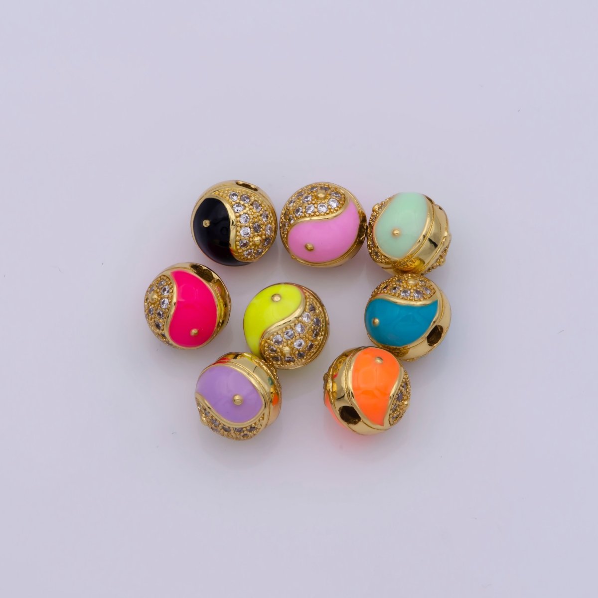 Yin Yang Spacer Bead Enamel Yin and Yang Beads Charms, Cubic Zirconia Jewelry for Bracelet Making B-658 to B-662