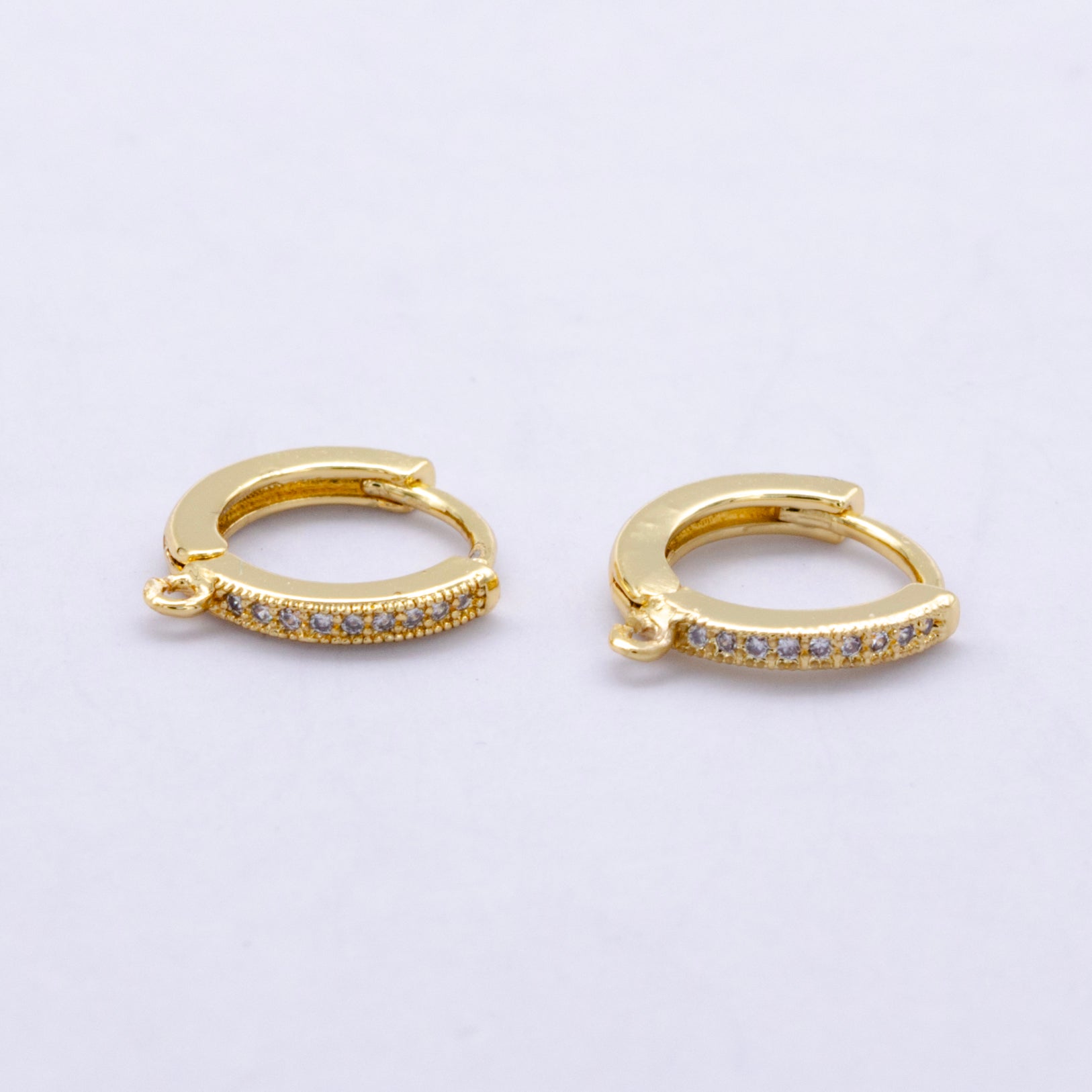 24K Gold Filled 13mm Micro Paved CZ Open Loop Drop Huggie Findings in Gold & Silver