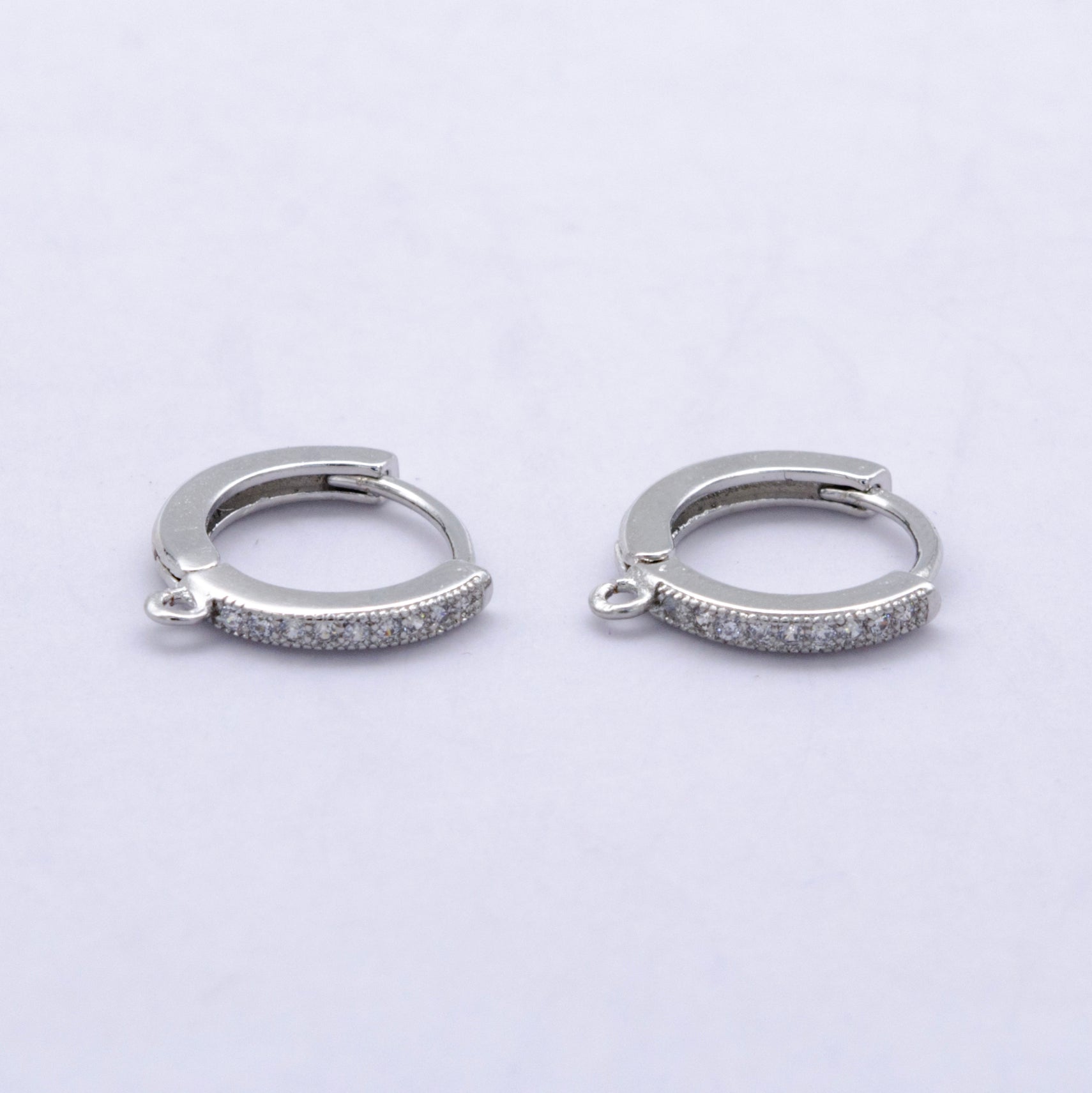 24K Gold Filled 13mm Micro Paved CZ Open Loop Drop Huggie Findings in Gold & Silver