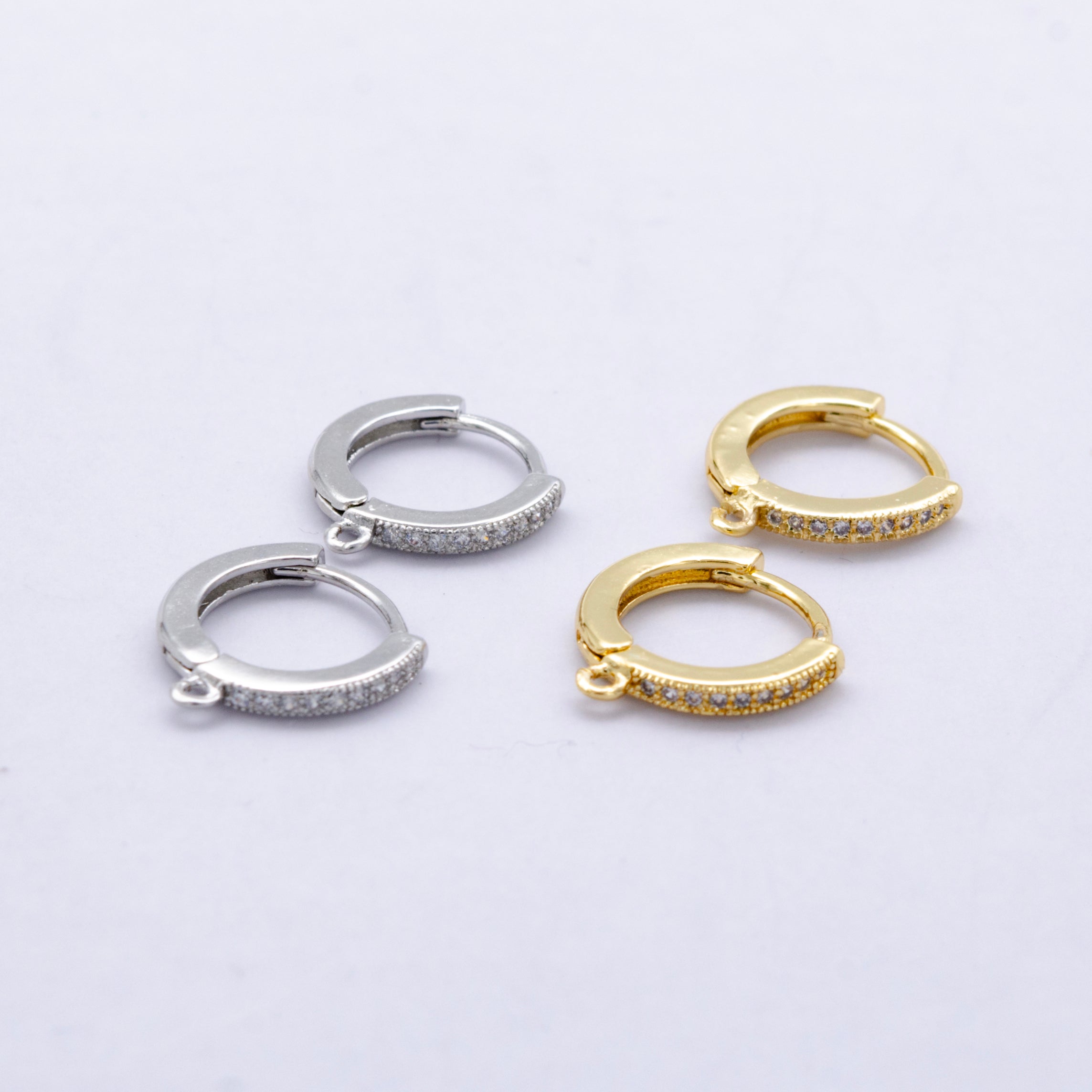 24K Gold Filled 13mm Micro Paved CZ Open Loop Drop Huggie Findings in Gold & Silver