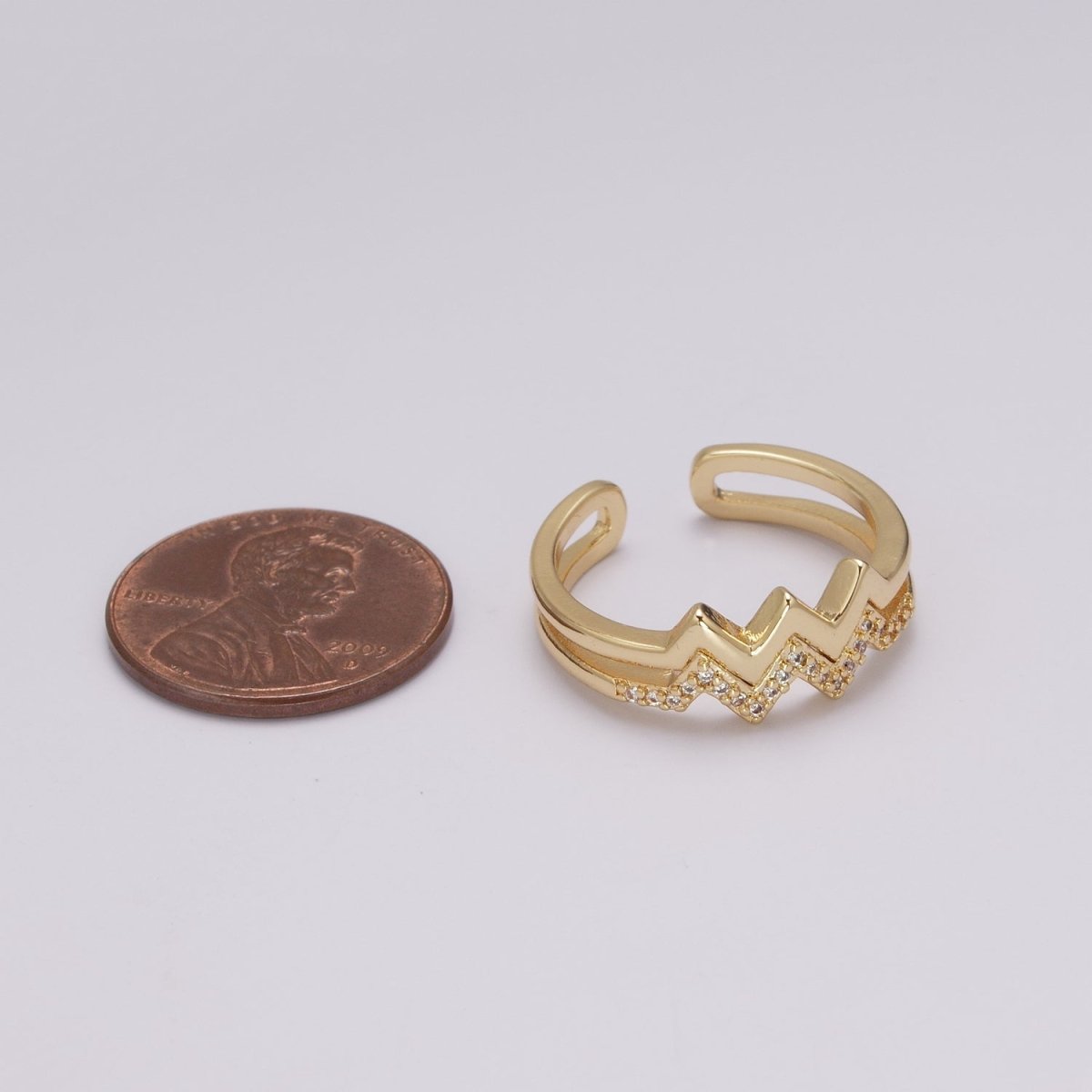 Zig zag stacking Ring Gold, 24K gold Filled wave stacking ring, zig zag ring, thin stacking ring gold Open Adjustable U-121 - DLUXCA
