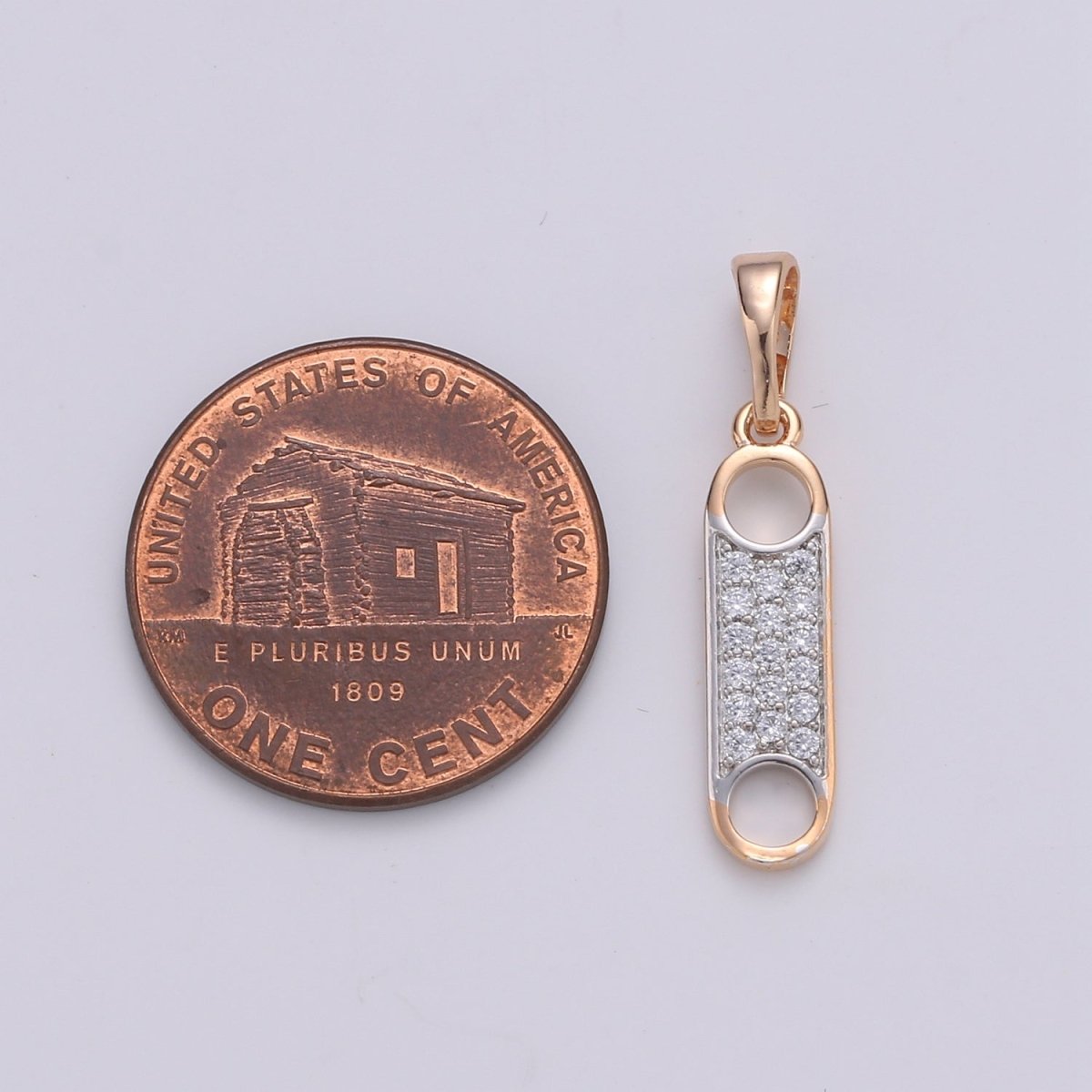 Zipper Charm Rose Gold filled Pendant Dangle Charm cubic zirconia Charm for Necklace Component, J-100