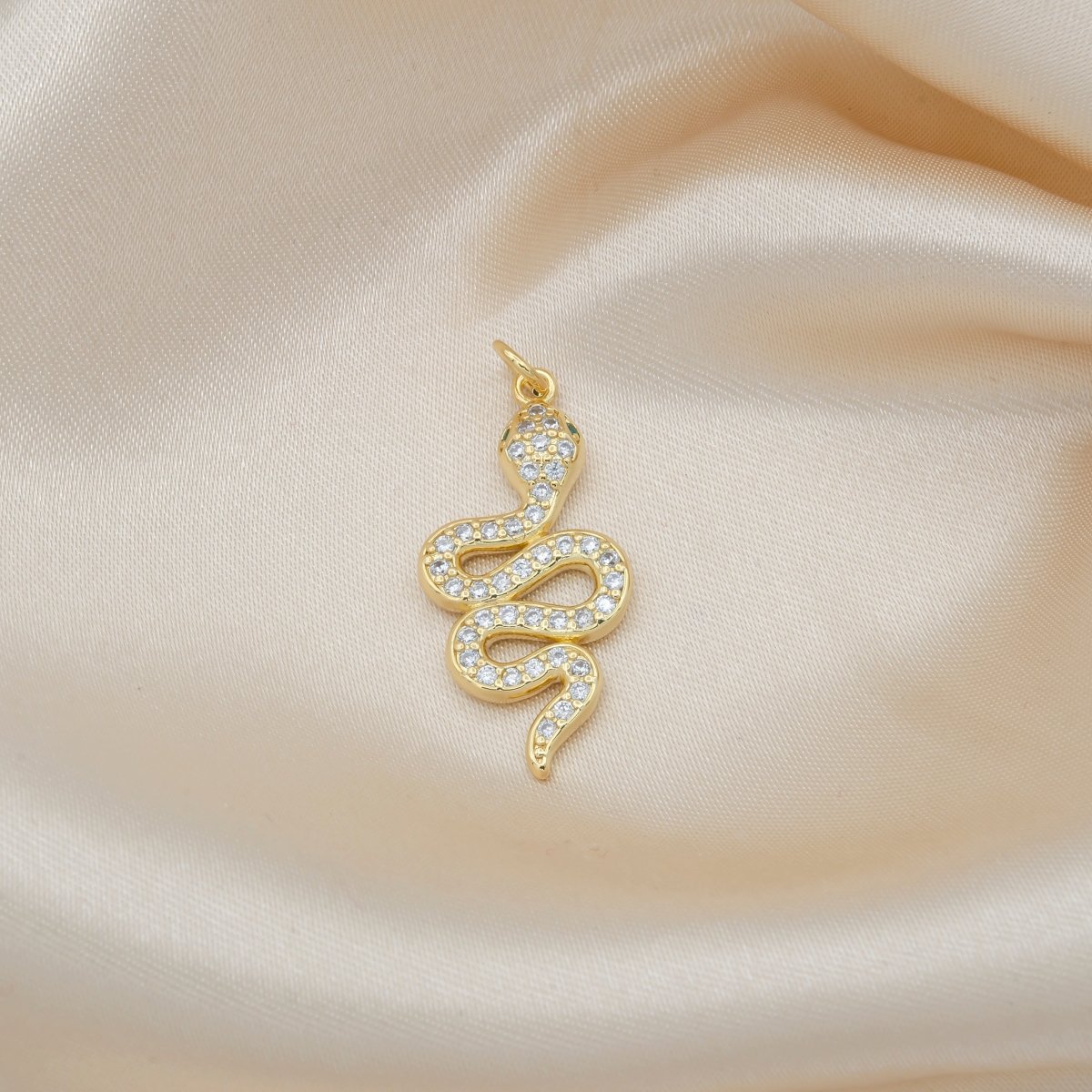 Zirconia Golden Snake Charm CZ Tiny Reptile Animal Nature Micro Pave Charm Pendant GP-500 - DLUXCA