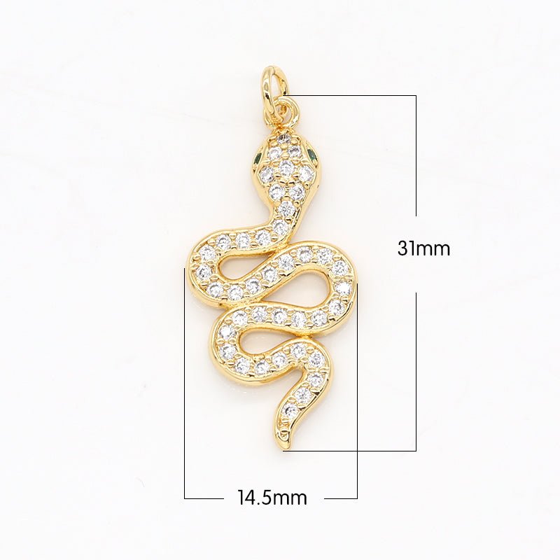 Zirconia Golden Snake Charm CZ Tiny Reptile Animal Nature Micro Pave Charm Pendant GP-500 - DLUXCA
