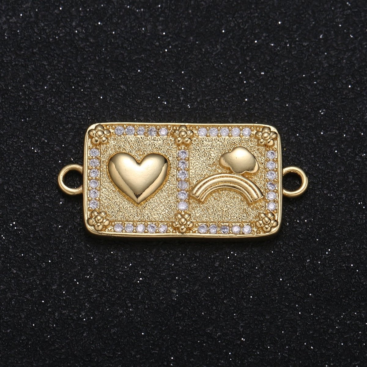 Zirconia Golden Square Heart Rainbow Charm Connector CZ Love Heart Nature Season Micro Pave Jewelry Supply Component GP-075