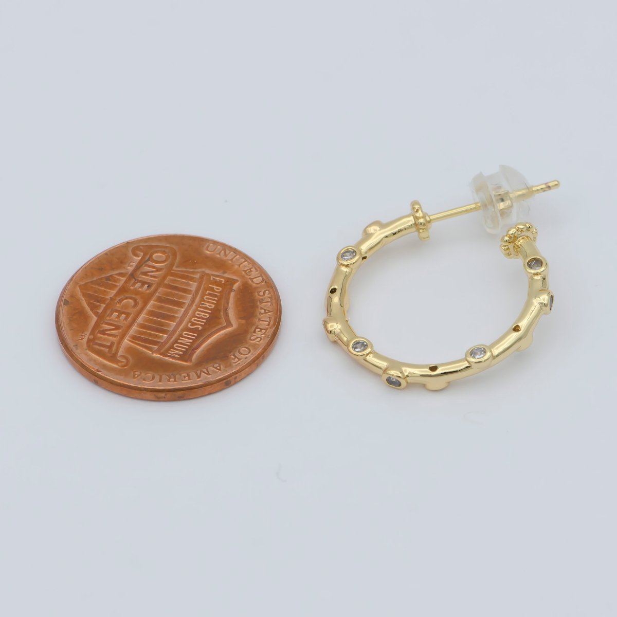 14K Gold Filled 20mm, 30mm, 40mm CZ Dotted C-Shaped Hoop Earrings | P260 - P262