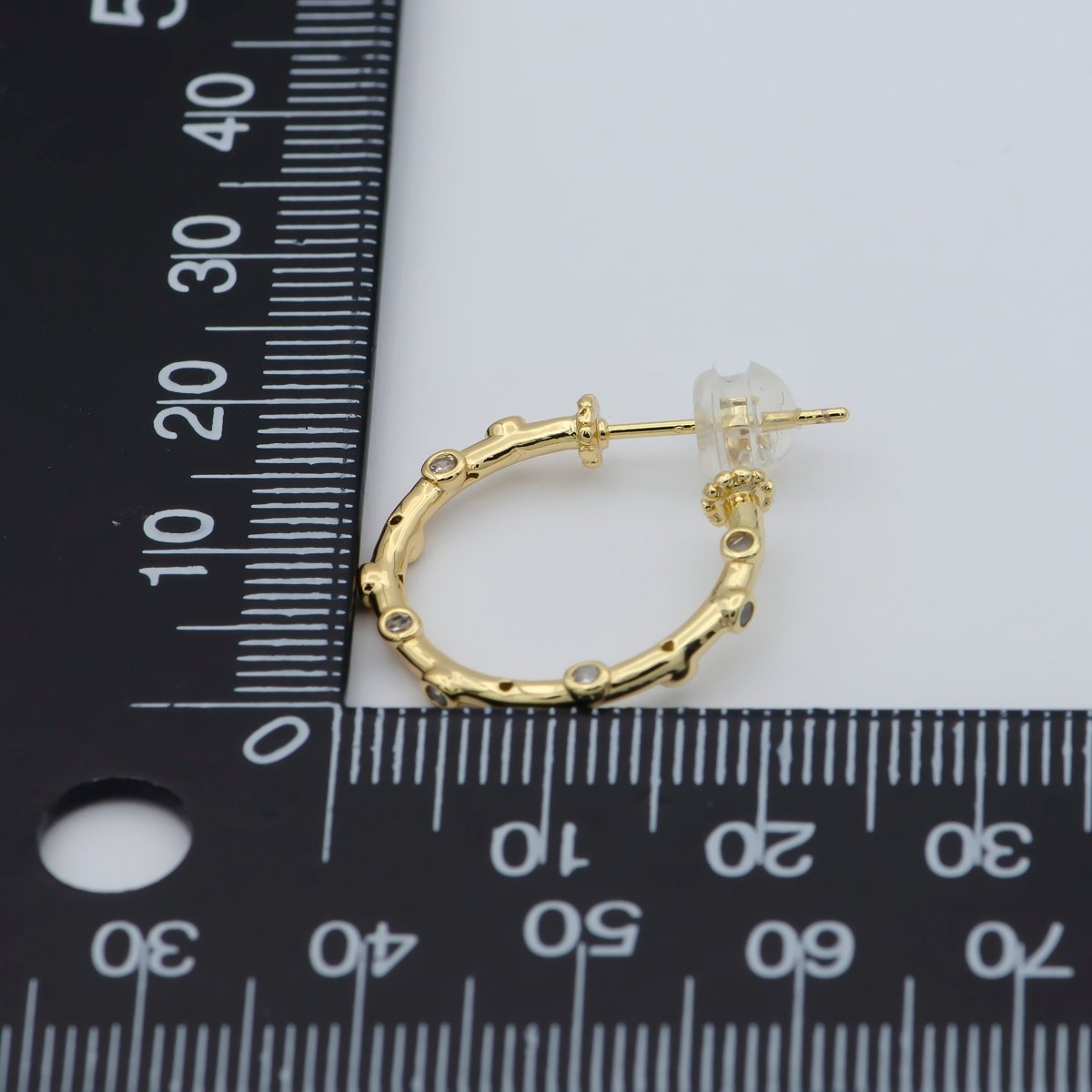 14K Gold Filled 20mm, 30mm, 40mm CZ Dotted C-Shaped Hoop Earrings | P260 - P262