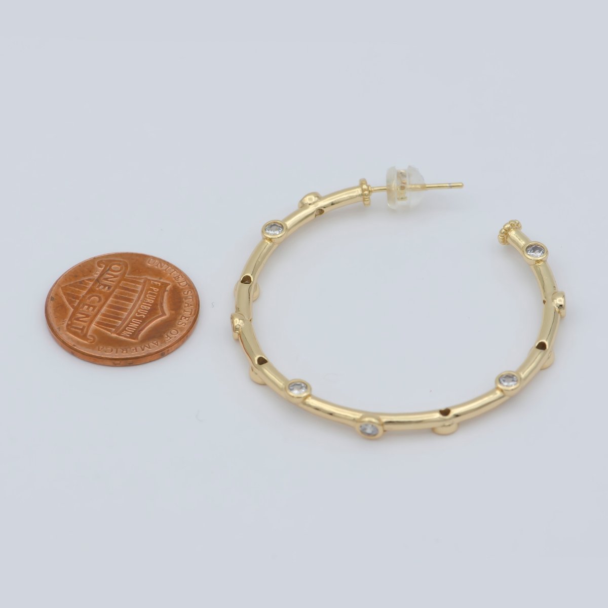14K Gold Filled 20mm, 30mm, 40mm CZ Dotted C-Shaped Hoop Earrings | P260 - P262