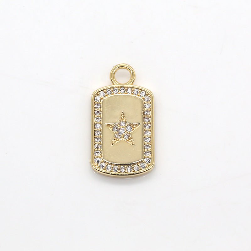 Zirconia Star Military Tag Charm CZ Geometric Square Micro Pave Charm Pendant GP-291