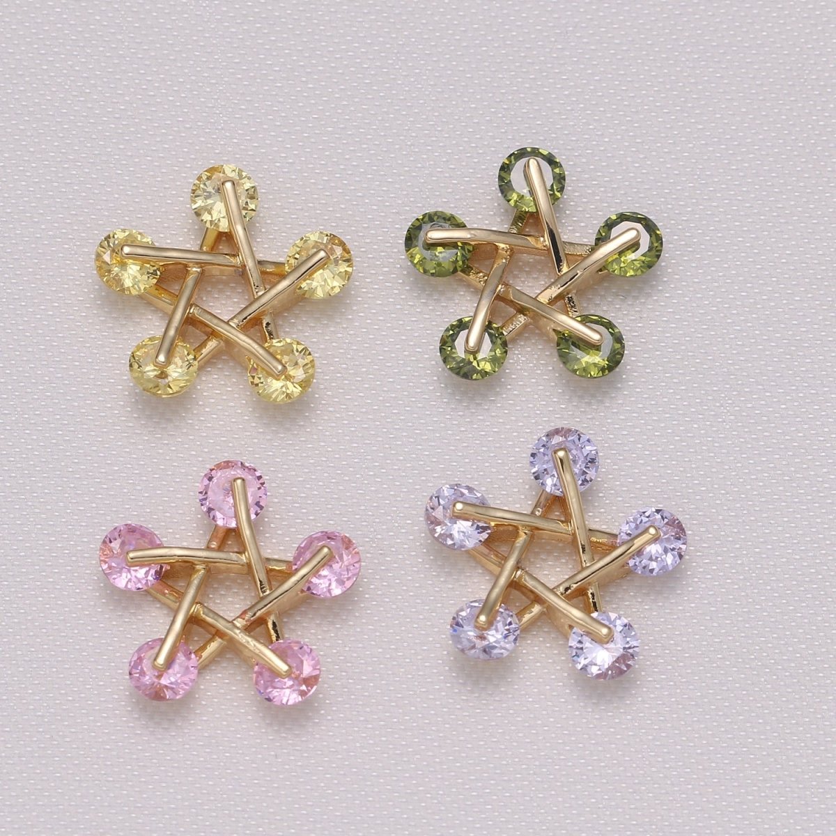Zirconia Stone Edge Gold Plated Star Widget Charms CZ Stone on Golden Sky Nature Object Charm Pendant