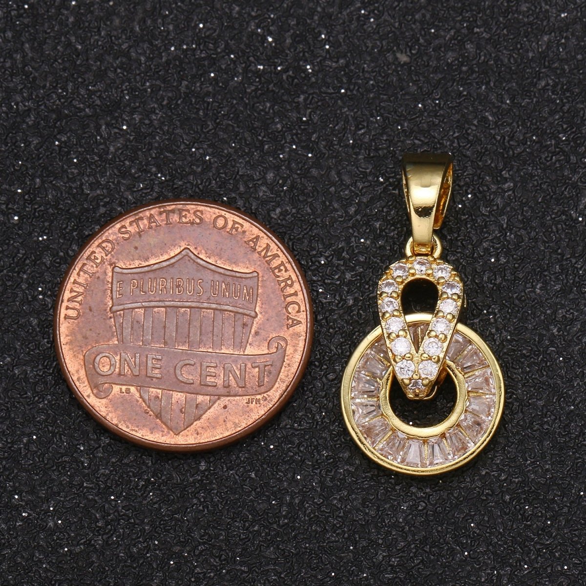 Zirconia Up Side Down Teardrop Oval Gold Plated Circle Round Charm CZ Crystal Geometric Shape Micro Pave Charm Pendant GP-703 - DLUXCA