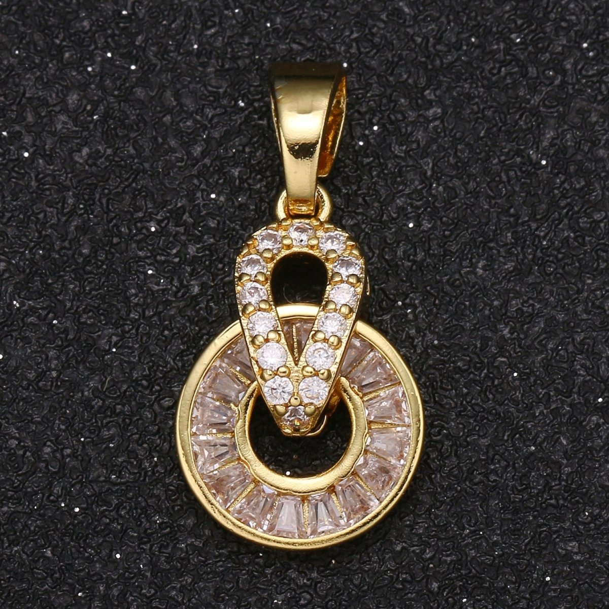 Zirconia Up Side Down Teardrop Oval Gold Plated Circle Round Charm CZ Crystal Geometric Shape Micro Pave Charm Pendant GP-703 - DLUXCA