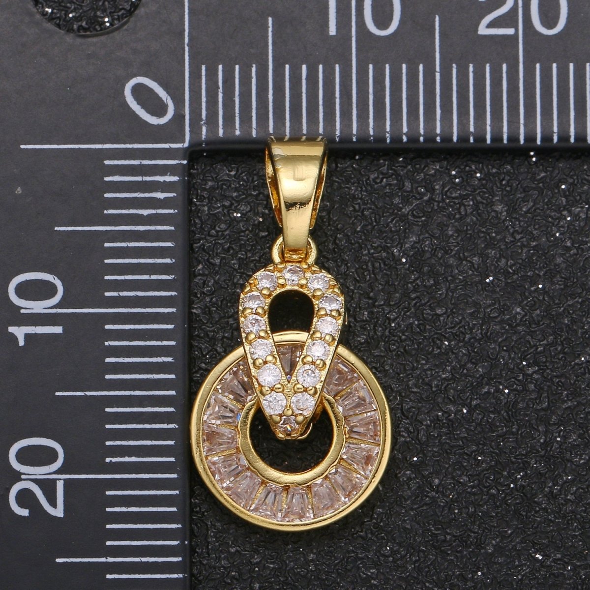 Zirconia Up Side Down Teardrop Oval Gold Plated Circle Round Charm CZ Crystal Geometric Shape Micro Pave Charm Pendant GP-703 - DLUXCA
