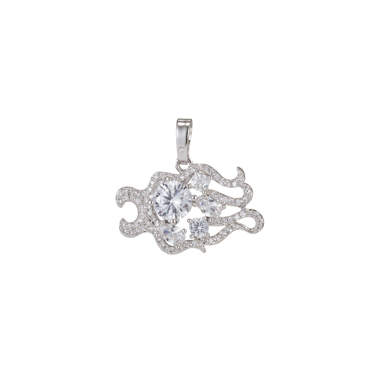 Zodiac Sign Aries Taurus Gemini Cancer Leo Virgo Libra Scorpio Sagittarius Capricorn Aquarius Pisces Gold Filled Silver Cubic Zircon Crystal Pendants I-551~I-562