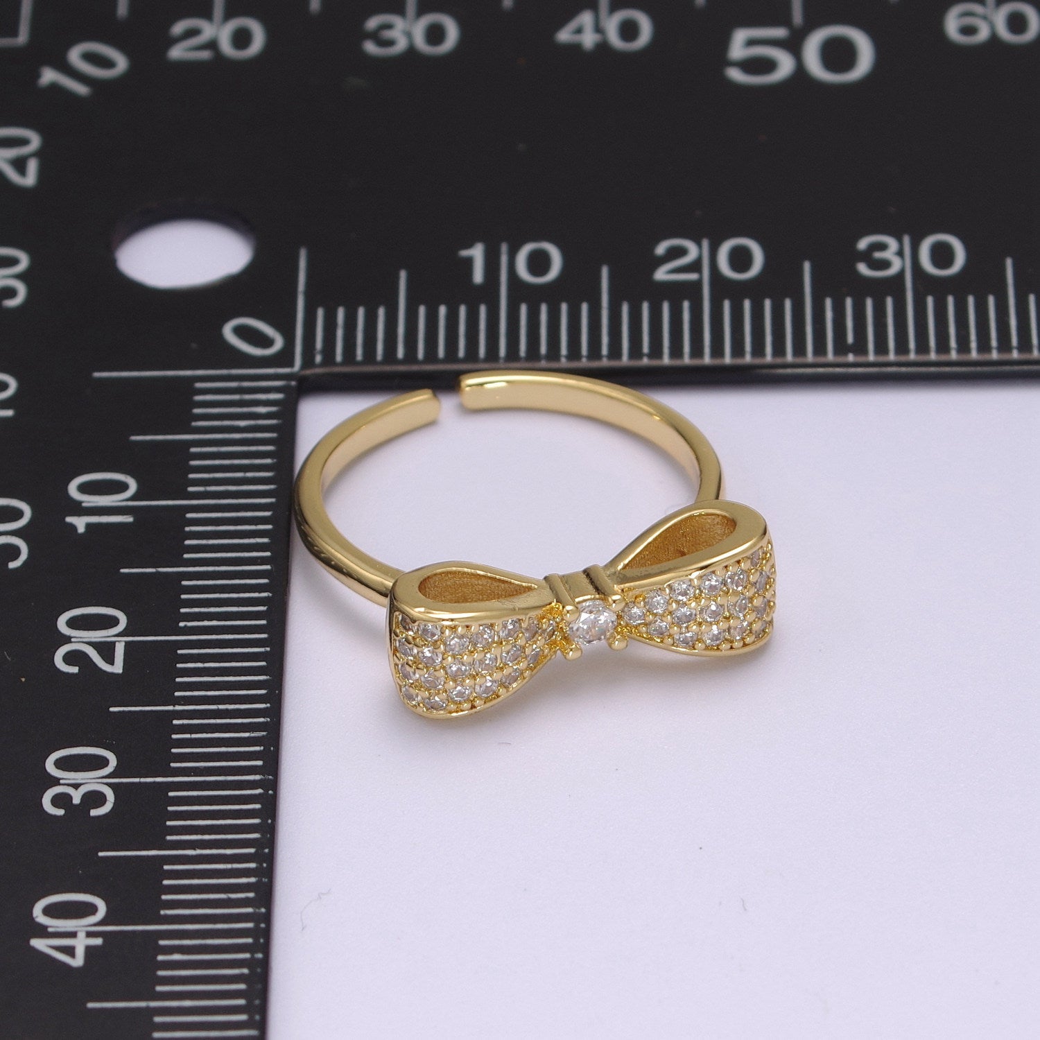Dainty Gold Bow ring, Gold Minimalist Ring, Dainty Stackable Rings, Open Adjustable Ring CZ Ribbon Kawaii Cute Ring - DLUXCA