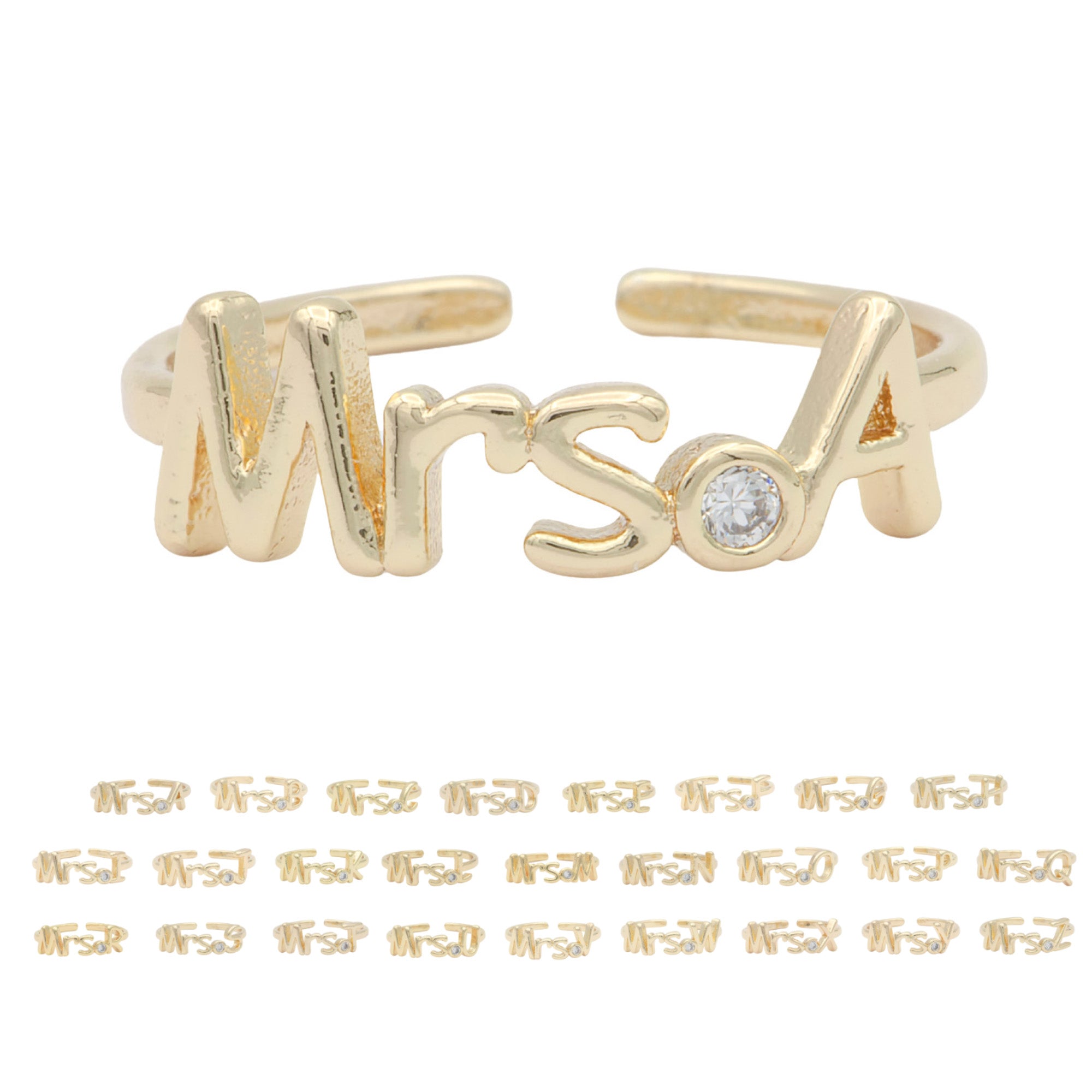 Dainty Mrs Ring Gold Letter Minimalist Initial Name Ring Adjustable Engagement Gift - DLUXCA