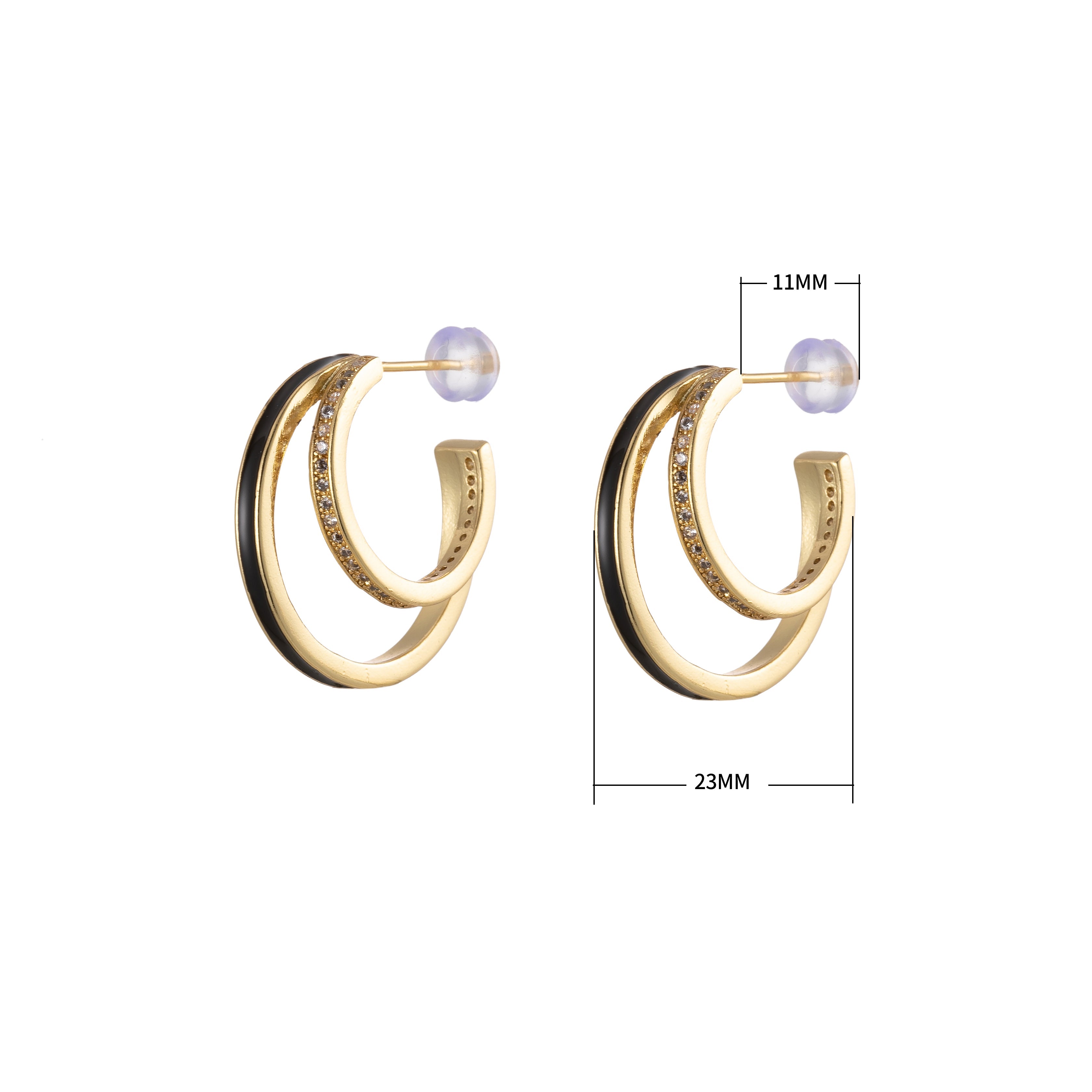 1 pair Enamel Hoops Gold, 14K Gold Filled Hoops, Large Gold Hoop Earrings, Small Hoops Black Pink Red White Earrings, Chunky Light Hoops - DLUXCA