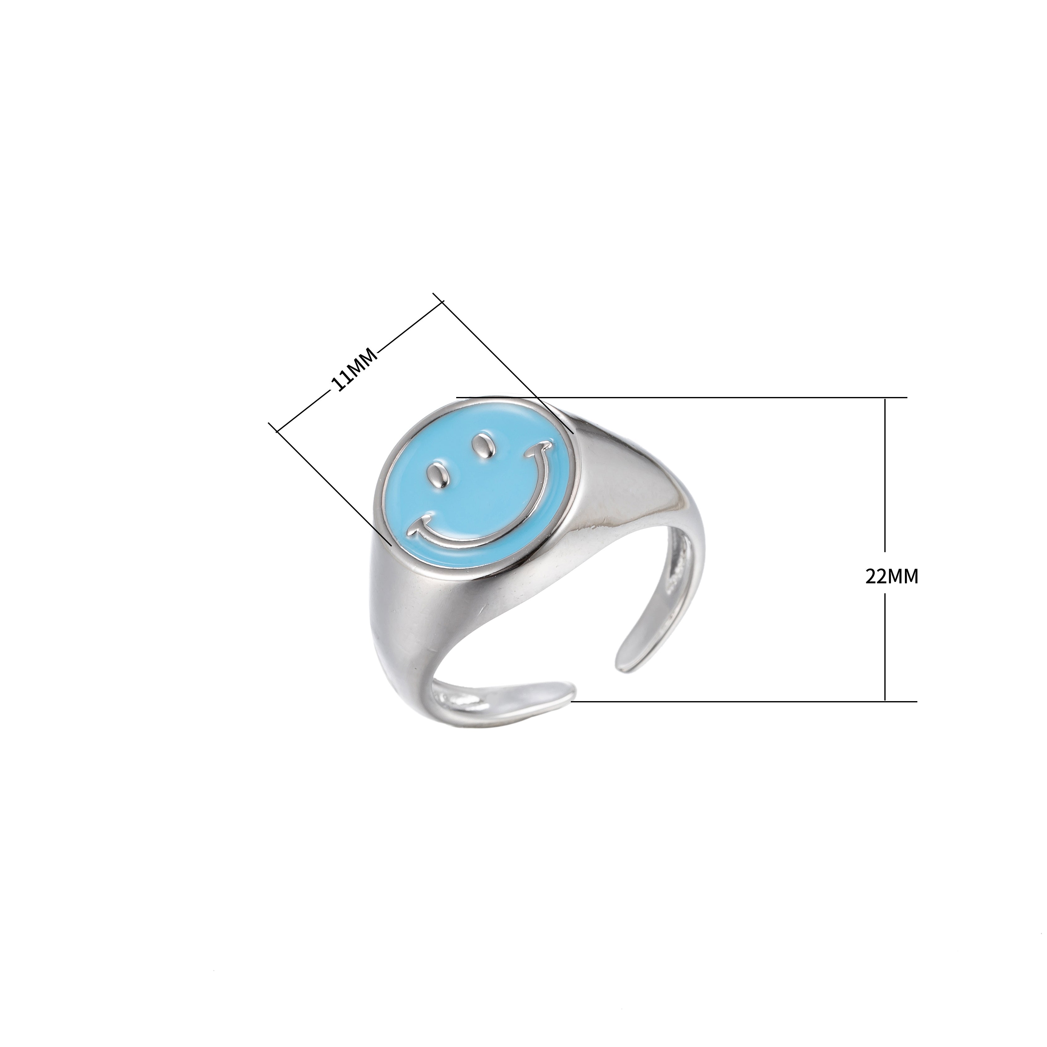 Enamel Happy Face Ring, Silver Smiley Face Signet Ring Y2K Jewelry Inspired - DLUXCA