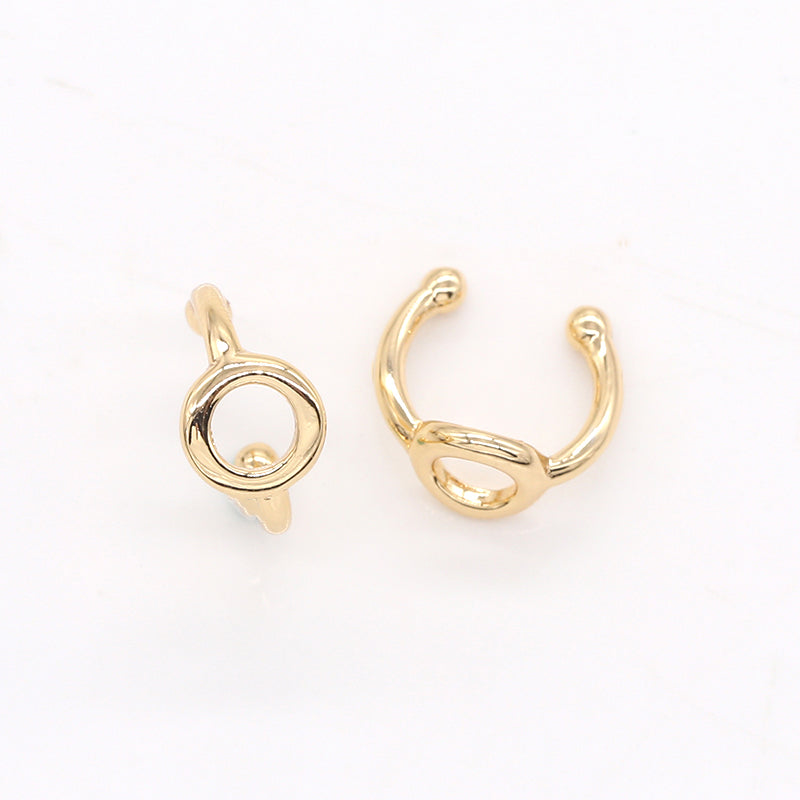 Dainty Gold Plated Circle O Round Earcuff Plain Gold Geometric Earring Jewelry GP-820 - DLUXCA